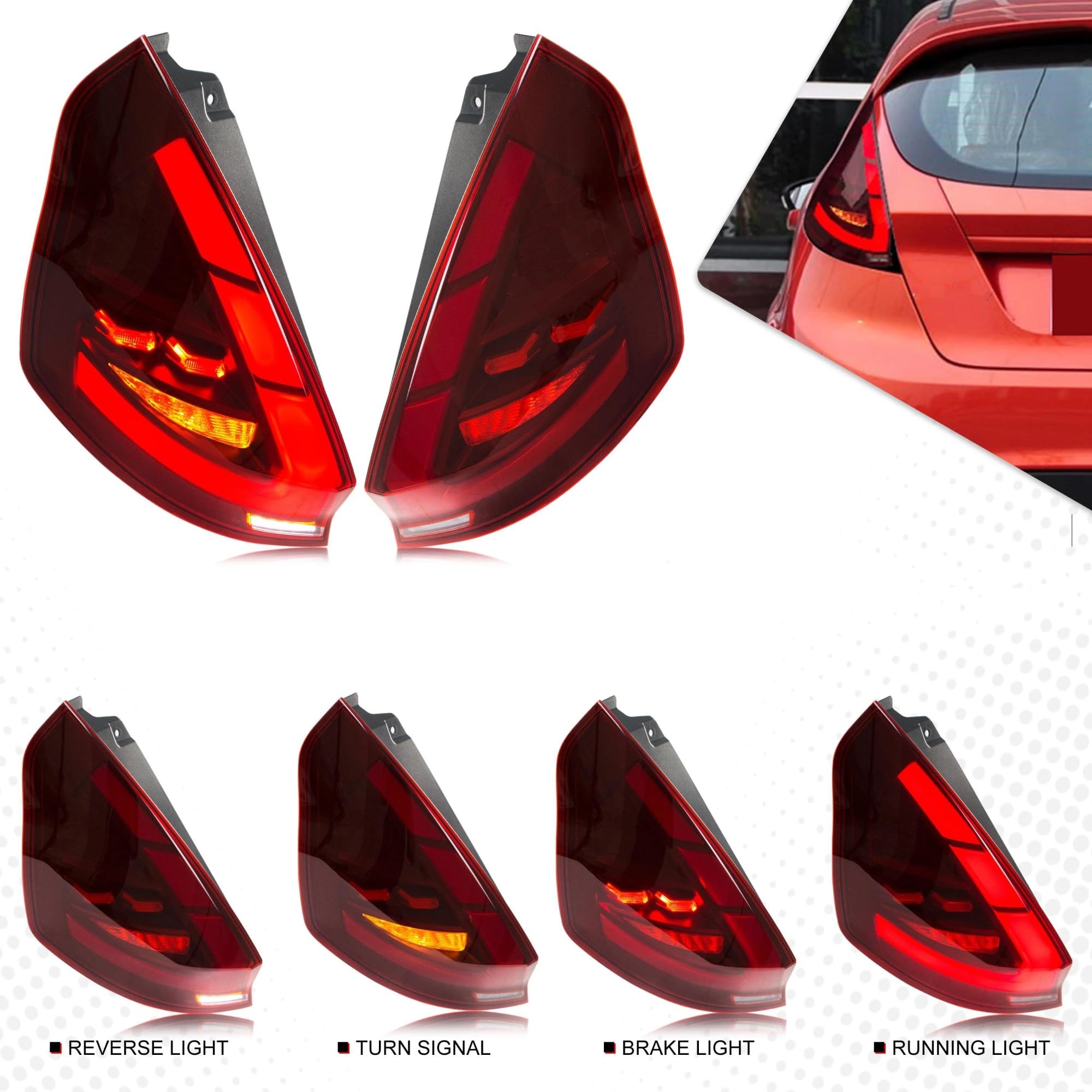 Conjunto De Luces Traseras LED Rojas Con Intermitentes Secuenciales Y Freno Para Ford Para Fiesta MK7 MK7.5 VI Hatchback 2008-2020
