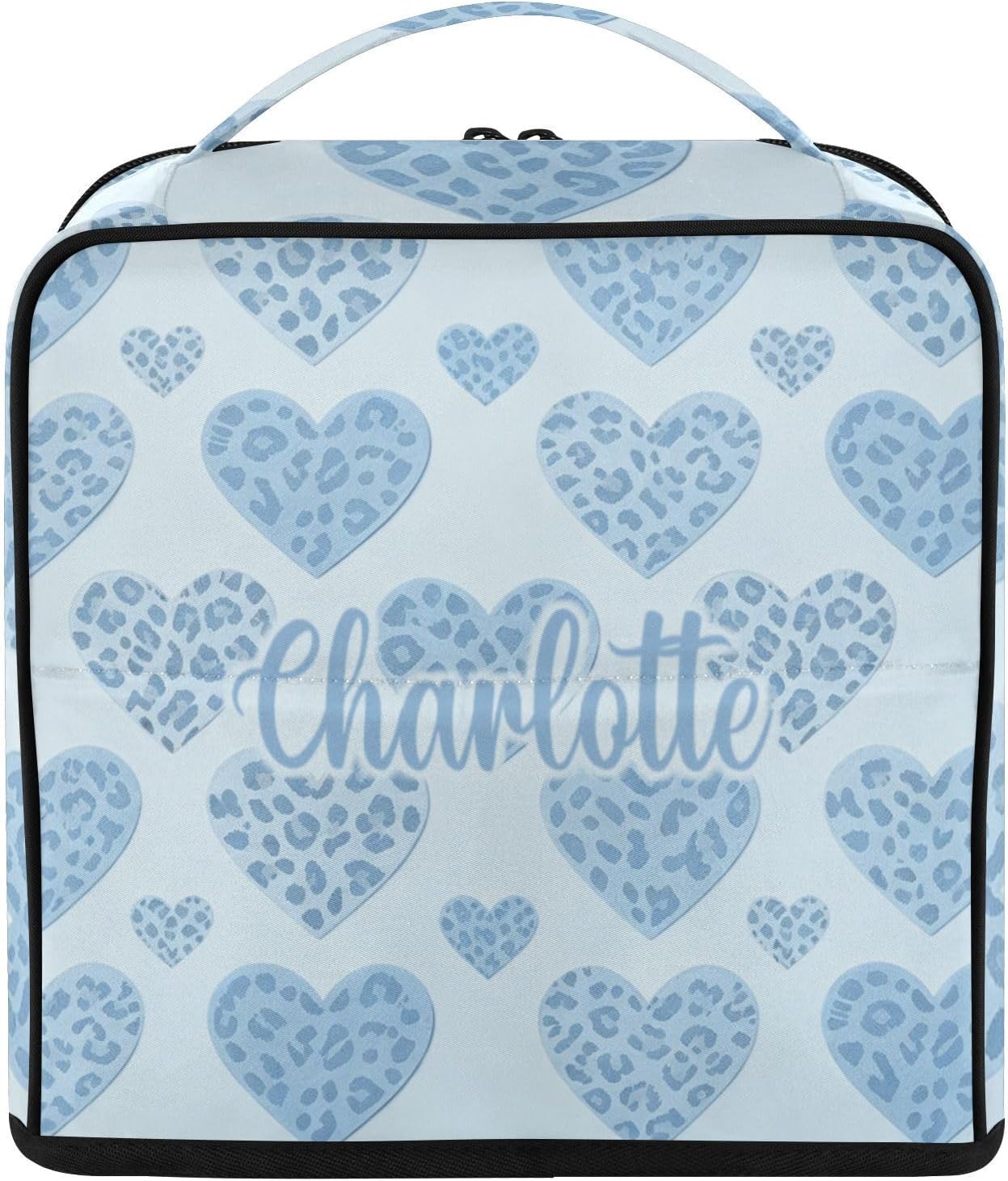 Personalized Ocean Blue Heart Makeup Bag Stand Up Portable Skincare Pouch