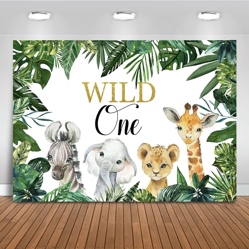 Mocsicka Safari Wild One Backdrop Safari Animal First Birthday Party Background 5x3ft Vinyl Jungle Boy 1st Birthday Party Decorations Photography Background