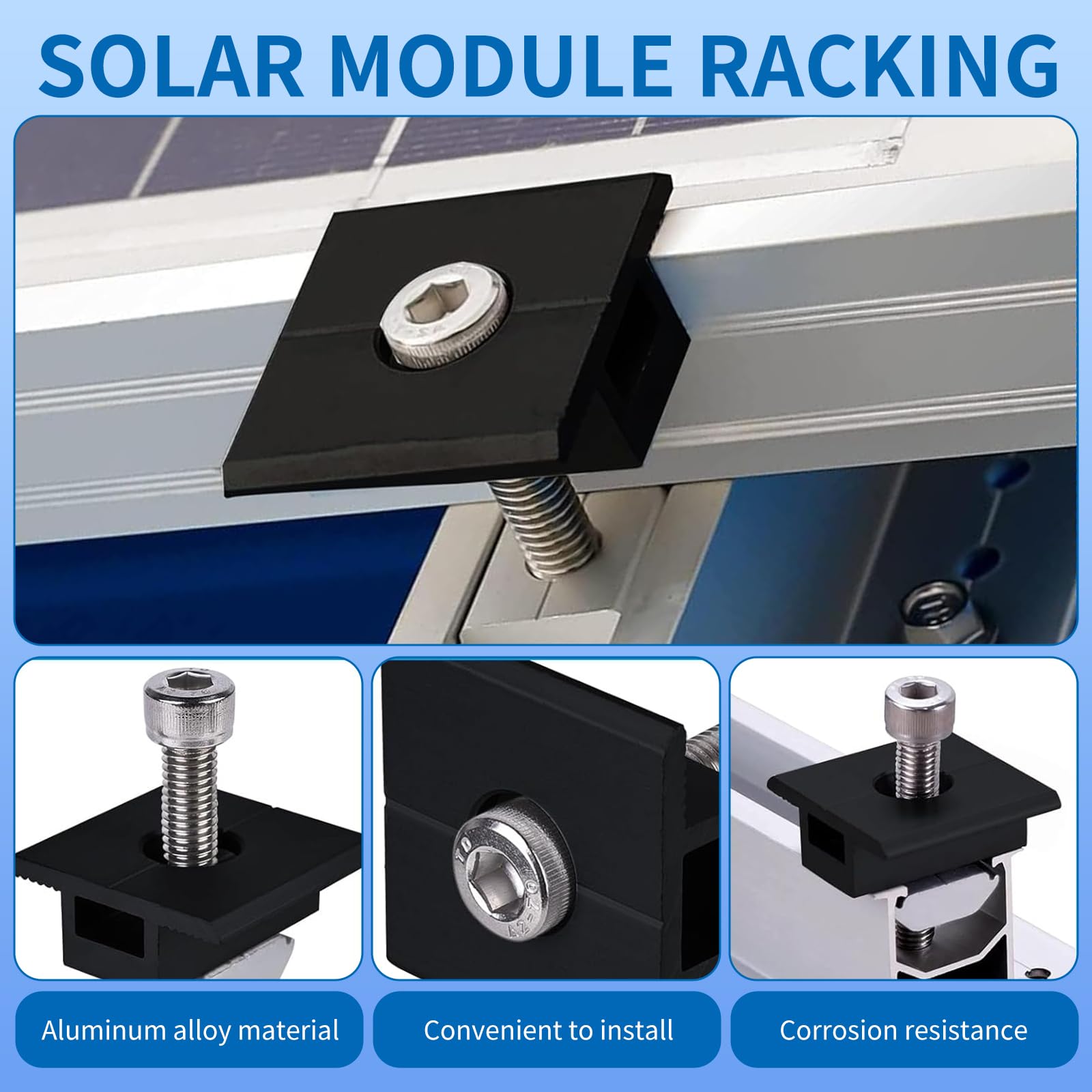 10 Stück Mittelklemme PV Modul 30mm Schwarz, Solar Halterung, Modulklemmen Solar, Aluminiumlegierung Halterung Solarpanel, Befestigung Solarmodul für Dächer, Böden, Camping, Wohnwagen