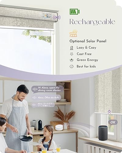 Miniatura 3 de Graywind Cortinas motorizadas de filtrado de luz compatibles con control remoto Alexa Google recargable, persianas inteligentes con cenefa para