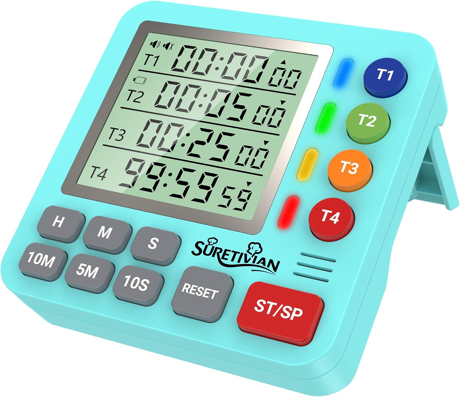 Digital 4 Channel Kitchen Timer Egg Timer Magnetic Kitchen Clock Countdown Count Up Timer with Large LCD Display Loud Sound Kitchen Alarm Clock Timepiece for Cooking Baking Learning Includes Batteries Mint Green