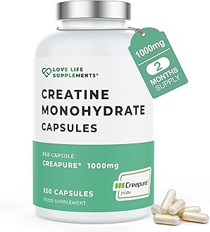 Creapure® Creatine Monohydrate Capsules (1 Gram per Capsule) | 150 Capsules (not Powder or Tablets) | 30-50 Servings | Love Life Supplements - 'Clean, Effective, High Quality'