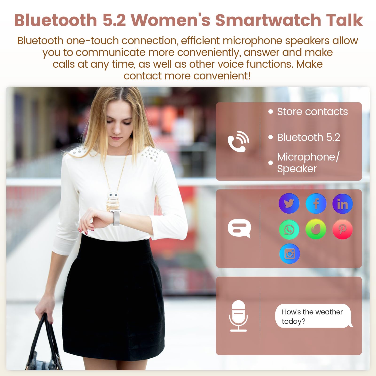 RifePhi Smartwatch Donna- 1,39'' Chiamate Bluetooth Musica Orologio Sportive Contapassi Sportive 24H Sonno Cardiofrequenzimetro SpO2 Tracker Ciclo Mestruale Controllo Sonno per Android iOS