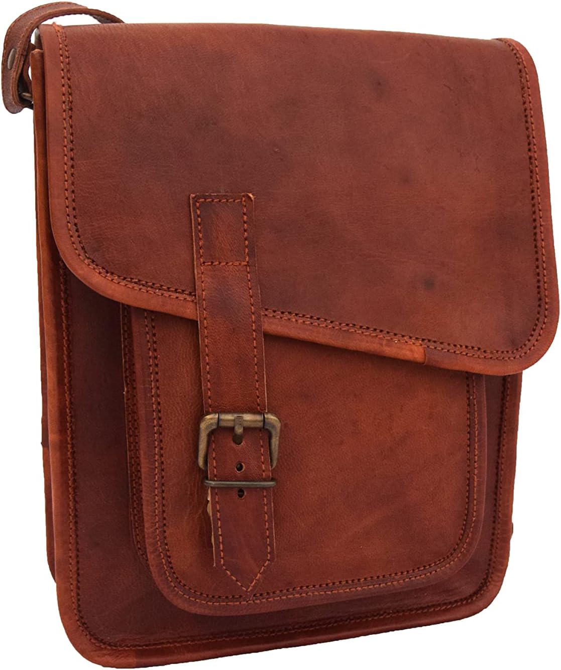11 inches Genuine Leather Messenger Crossbody Bag Men Women Unisex Teens Satchel Handbag Sling Bags Fits iPad/Tab Mini