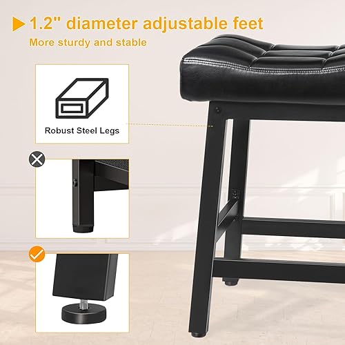 Miniatura 5 de Snughome Juego de 2 taburetes de bar de 24.4 pulgadas de altura de mostrador para isla de cocina, asientos de sillín de 4.1 pulgadas de grosor con