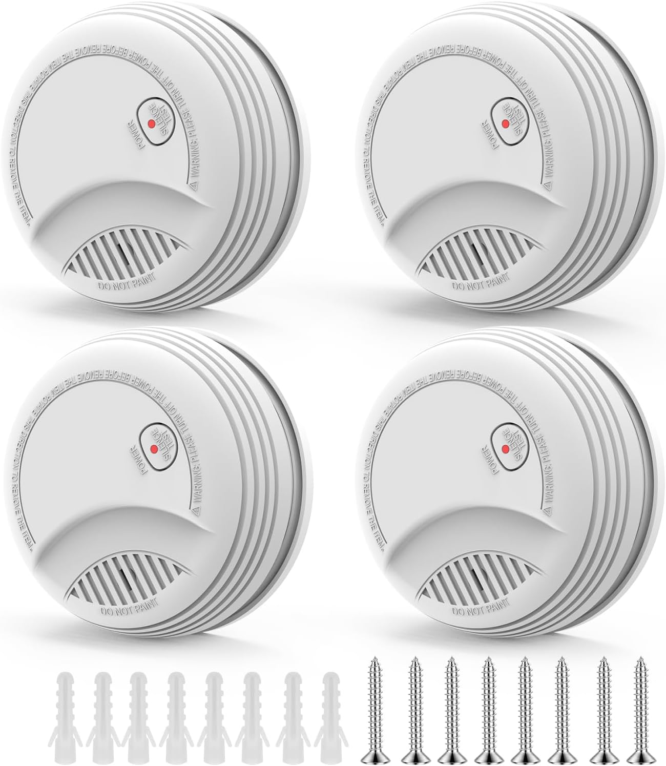 Paquete de 4 detectores de humo, sensor fotoeléctrico de alarma de humo de incendios alimentada por batería, luz de advertencia LED de 85 dB de