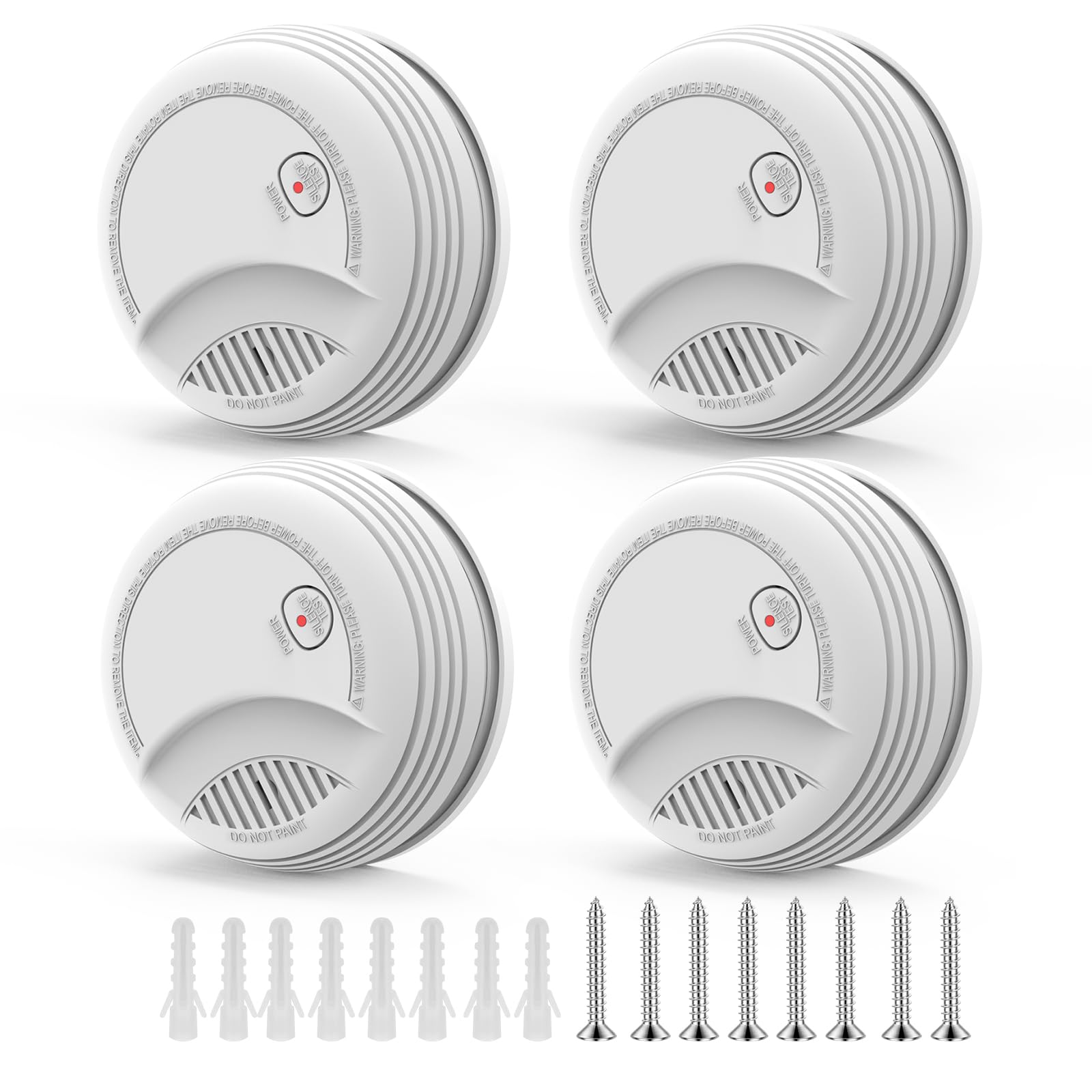 4 Pack Smoke Detector, Photoelectric Sensor Battery-powered Fire Smoke Alarm, LED warning light 85 dB alarm sound, low battery warning, mute and test buttons, suitable for living rooms, bedrooms, etc.