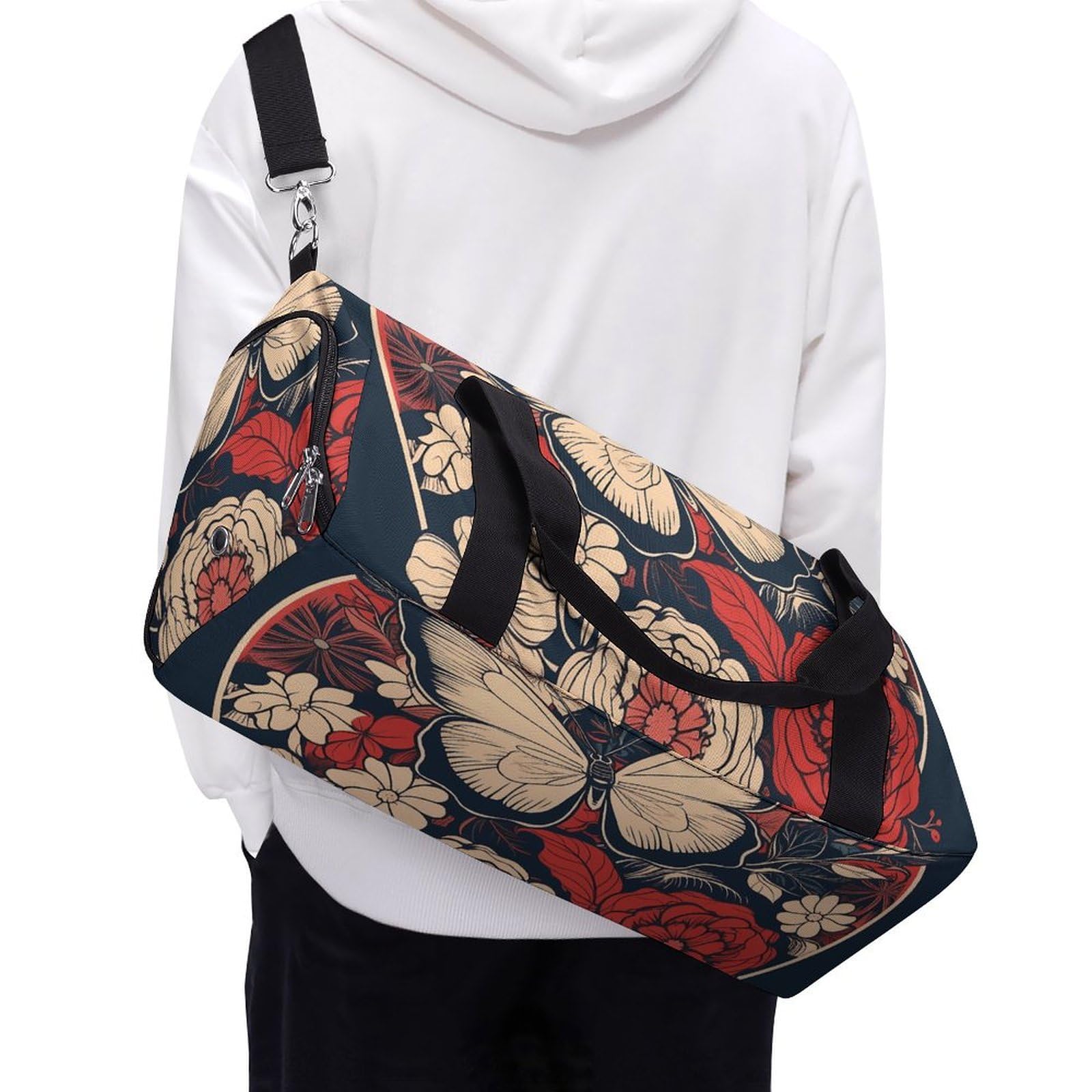 Sporttasche für Damen und Herren, mit Schuh- und Nassfach, Reisetasche, Kunstblume mit weißer Wochenendtasche, Handgepäcktasche für Schwimmen, Fitness, Workout, Sport, Seesack, Stil 2, Einheitsgröße,