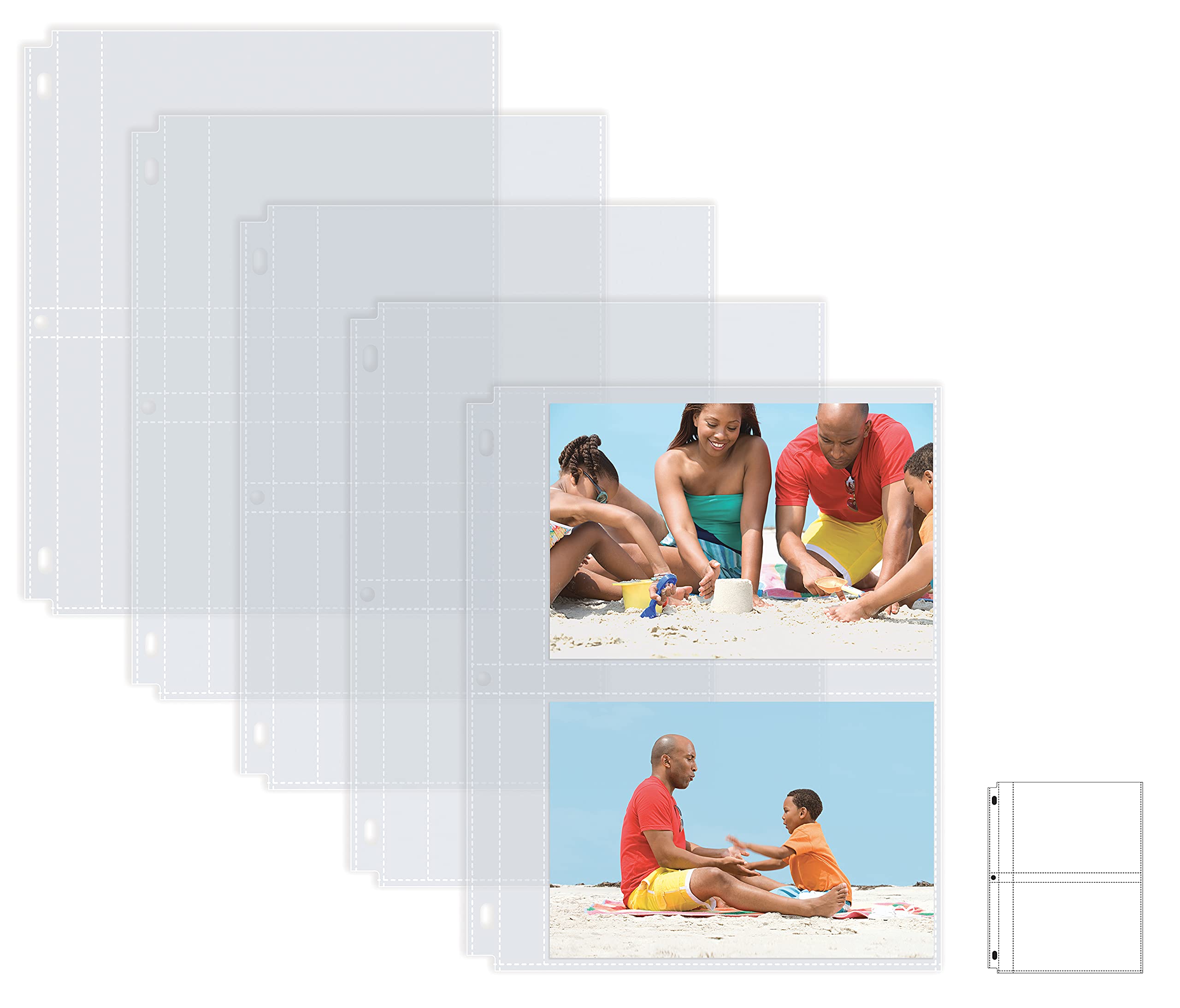Better Office Products - Hojas de recambio para álbum de fotos, 12,7 x 17,8 cm, peso pesado, 3 anillas transparentes, 200 fotos en total, cada hoja de 2 bolsillos tiene capacidad para hasta 4 fotos