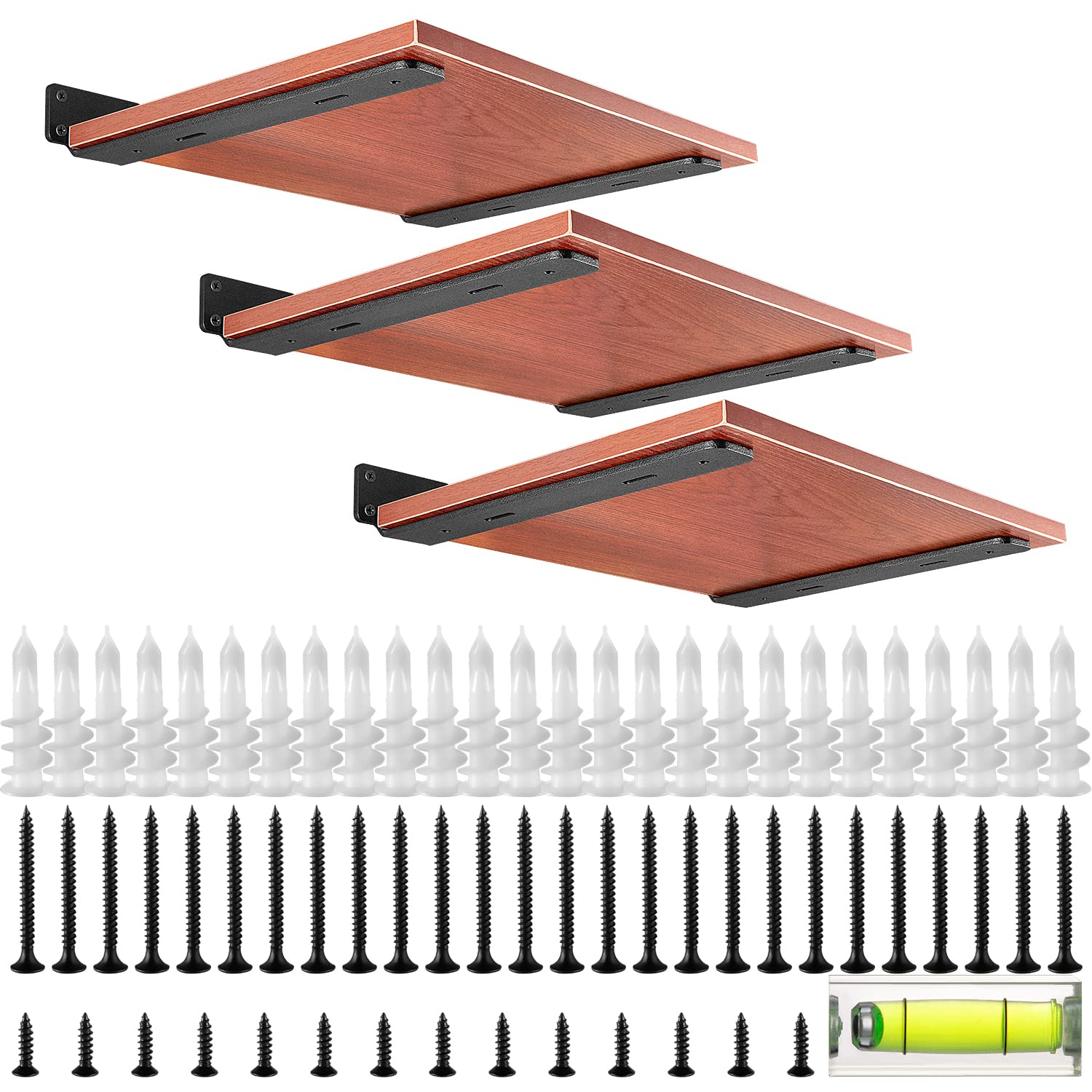 Floating Shelf Bracket, Heavy Duty Black Metal Shelf Brackets, 12 Inch Shelf Brackets for Floating Shelves - 6 Pack Includes Screws