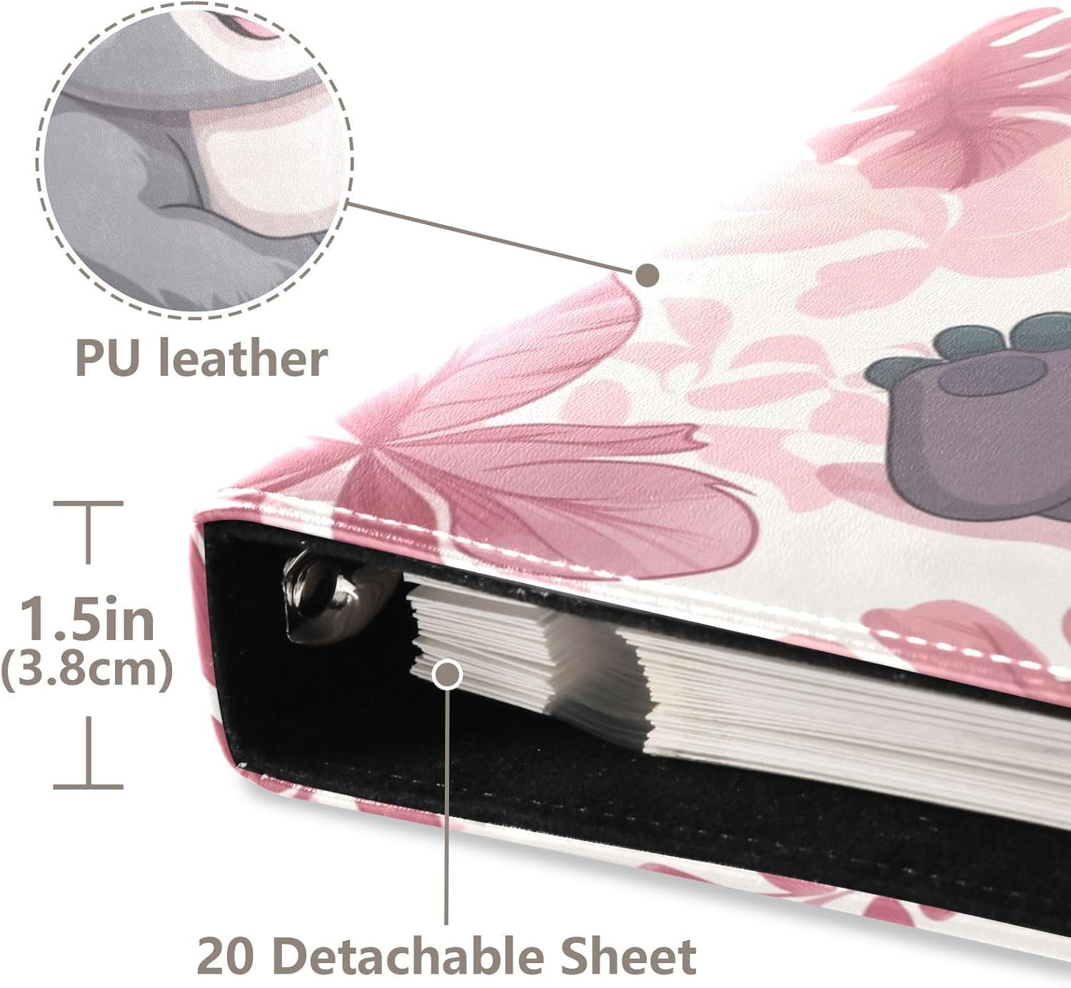 JIPONI Koala with Pink Leaves Large Photo Album, DIY Leather Cover Scrapbook Albums for 4x6 5x7 6x8 Pictures, Self Adhesive Memory Book for Wedding, Baby, Family