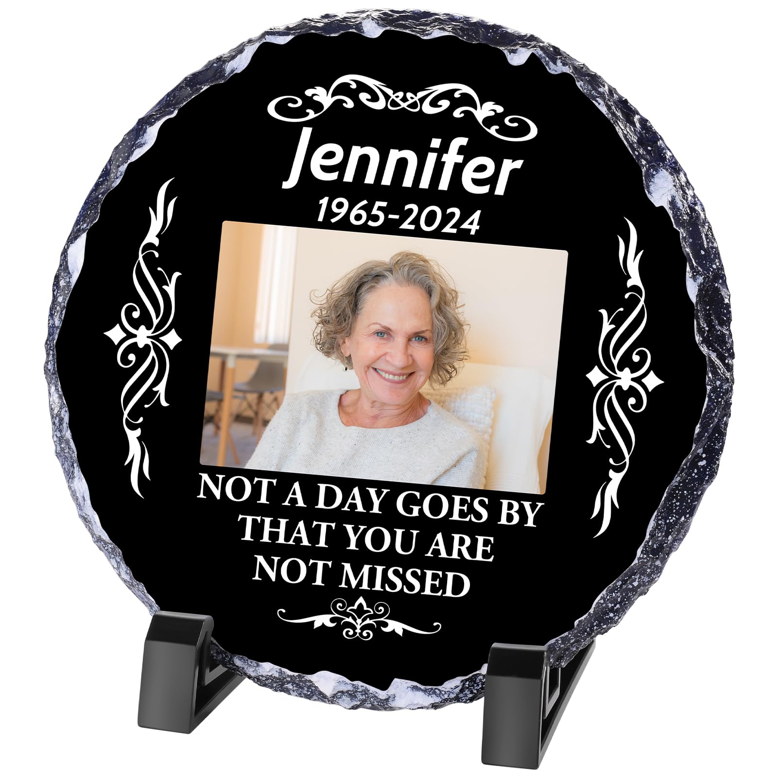 Skyeasure Memorial Plaques, Personalised Slate Plaque, Headstones for Graves, Grandad Grave Ornaments, Customised Picture Memorial Stone grave Ornaments Dad Mum