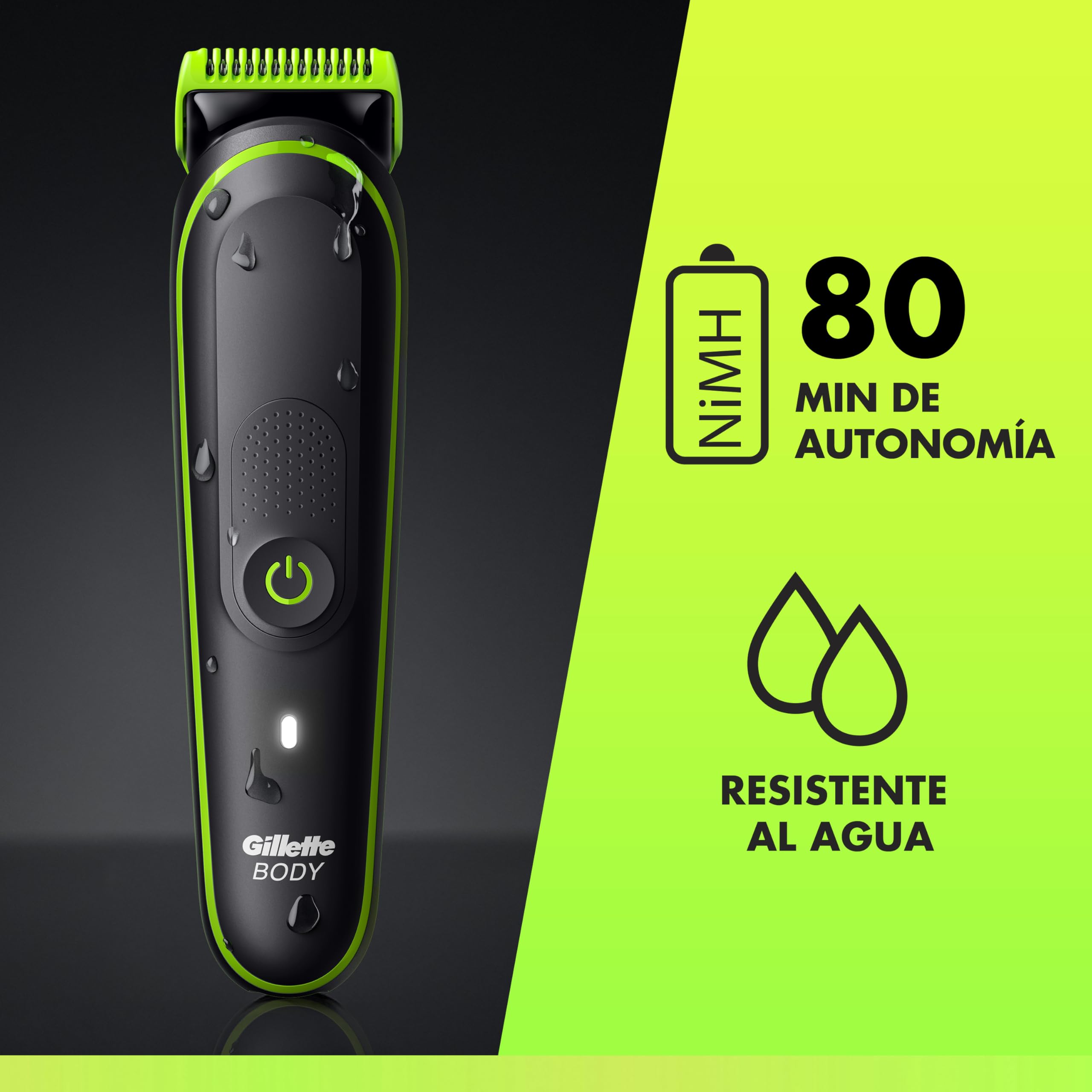 GilletteLabs i3 Body + Intimate Afeitadora Corporal Masculina con 3 Peines, Negro/Verde - Depiladora Corporal Hombre Impermeable, Tecnología Skinfirst, 80 min de Uso, Rasura el Cuerpo Y Zona íntima