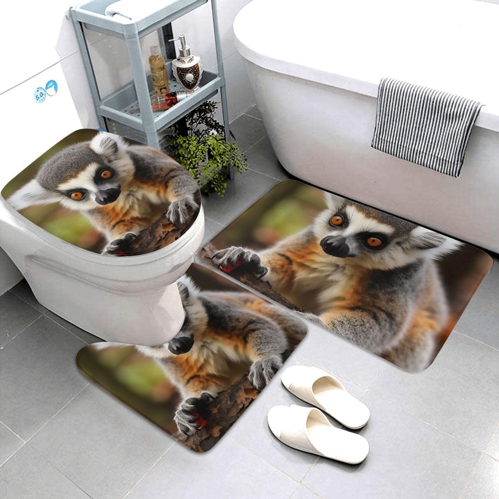 Lot de 3 tapis de salle de bain antidérapants lavables pour douche et WC