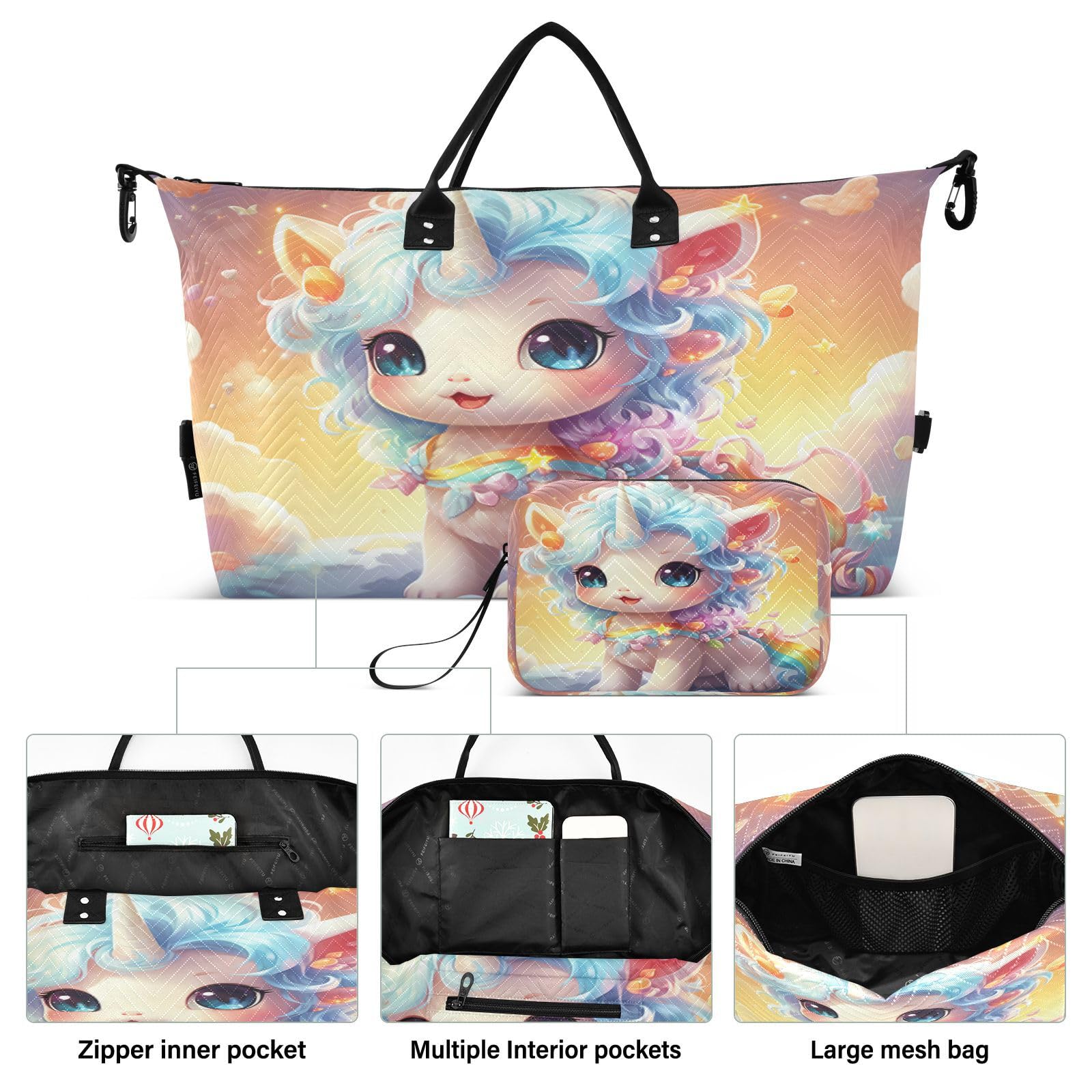Cool Watercolor Unicorn Sports Swim Gym Bag Weekender Duffel Travel Bags Handbag with Makeup Storage Bag for Girls Men