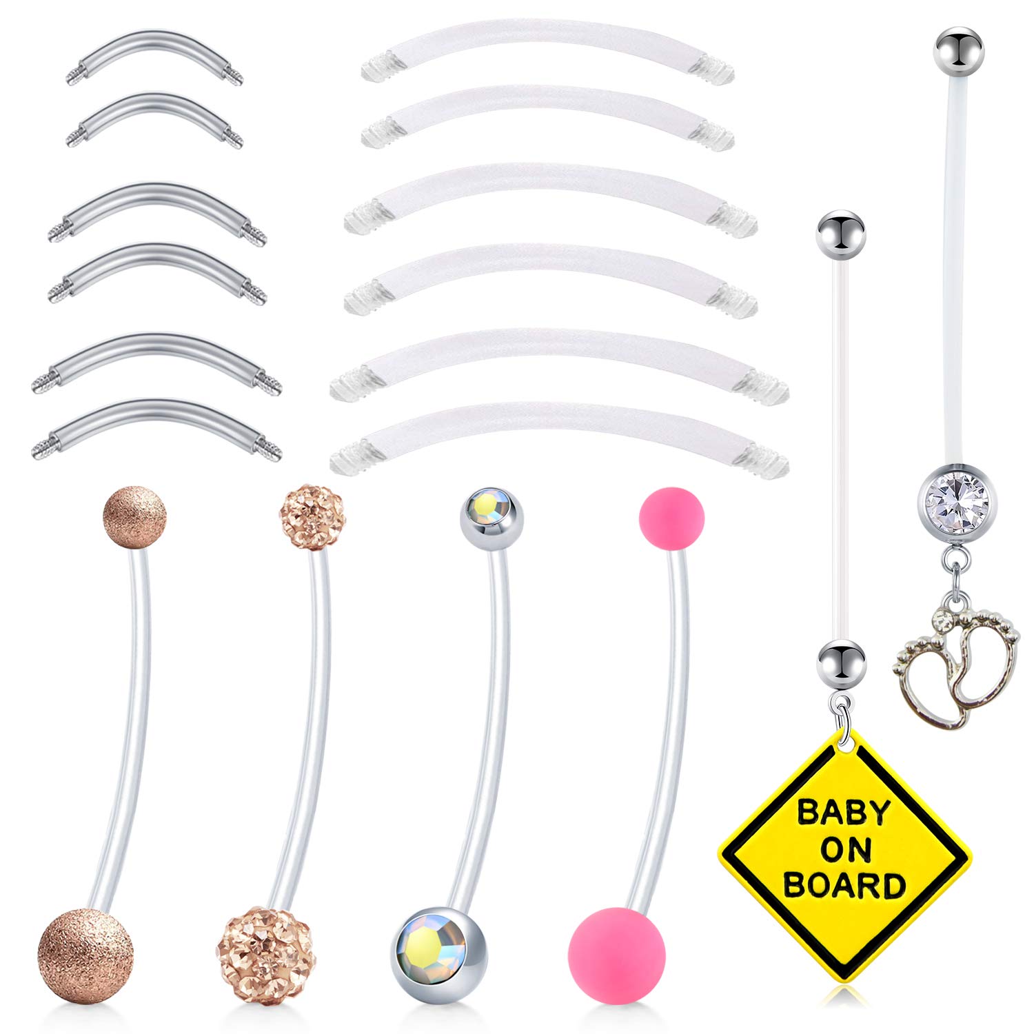 6pcs Plastic Belly Button Rings Pregnancy 14G Maternity Belly Navel Bars Dangle Bioflex Piercing 25/32/38mm