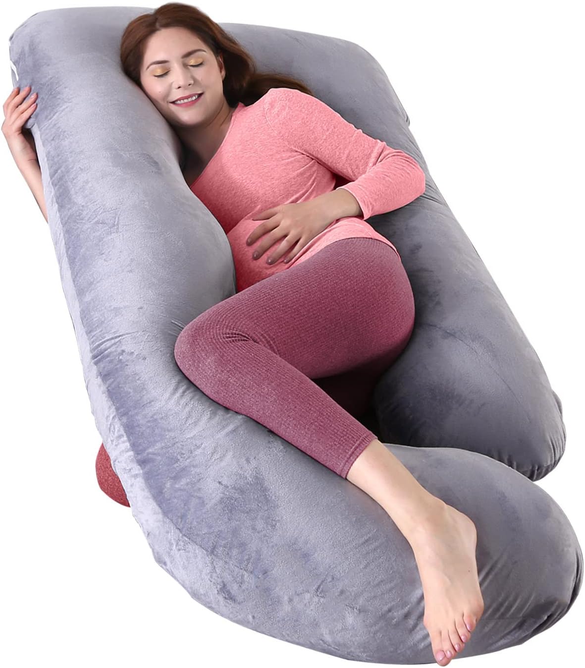 Trongle Pregnancy Pillow with Velvet Cover, 53in 100% Cotton U-Shape Maternity pillow for sleeping, Detachable &Washable Full Body Pillow for Pregnant Women with Ergonomic Design, Pregnant Gift