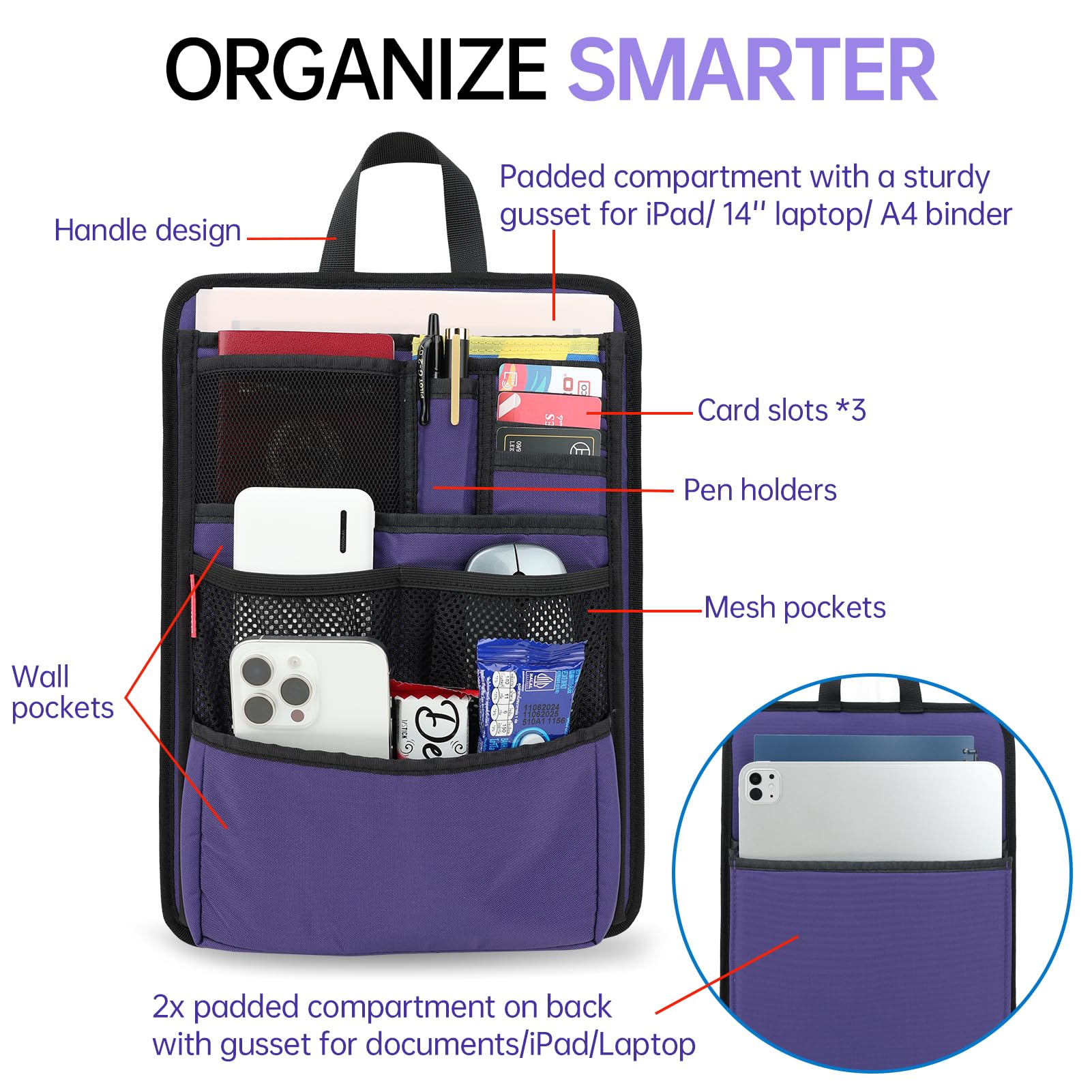 Rugged Silm Backpack Organizer Insert for Laptop A4 Binder Paperwork Document Textbook for Casual Business