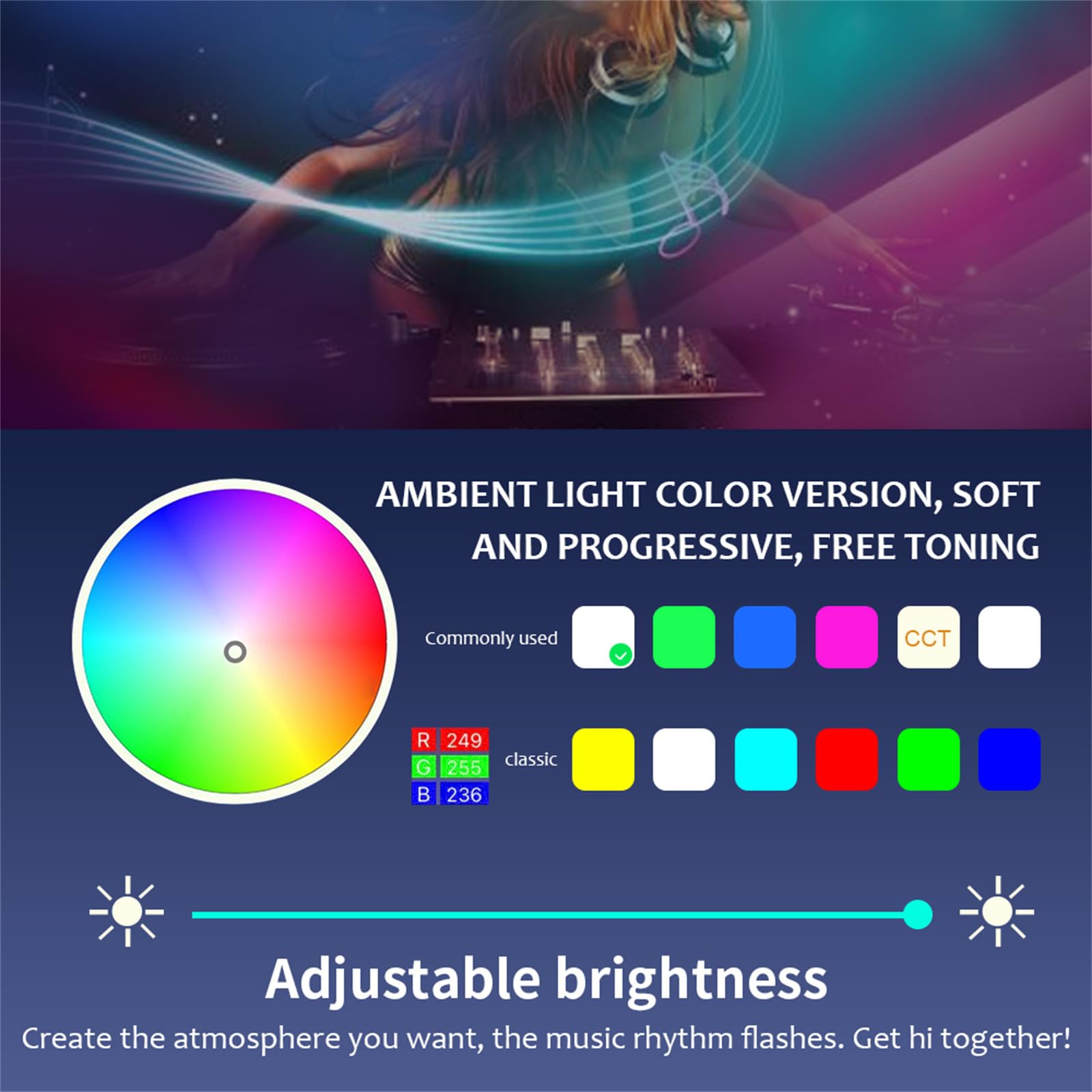 Tira De Luces LED para Automóvil, Luces Interiores para Automóvil RGB, 16 Millones De Colores 9 En 1 con Fibra Óptica, Función Activa De Sonido Y Control Inalámbrico De Aplicación Bluetooth,10 in 1