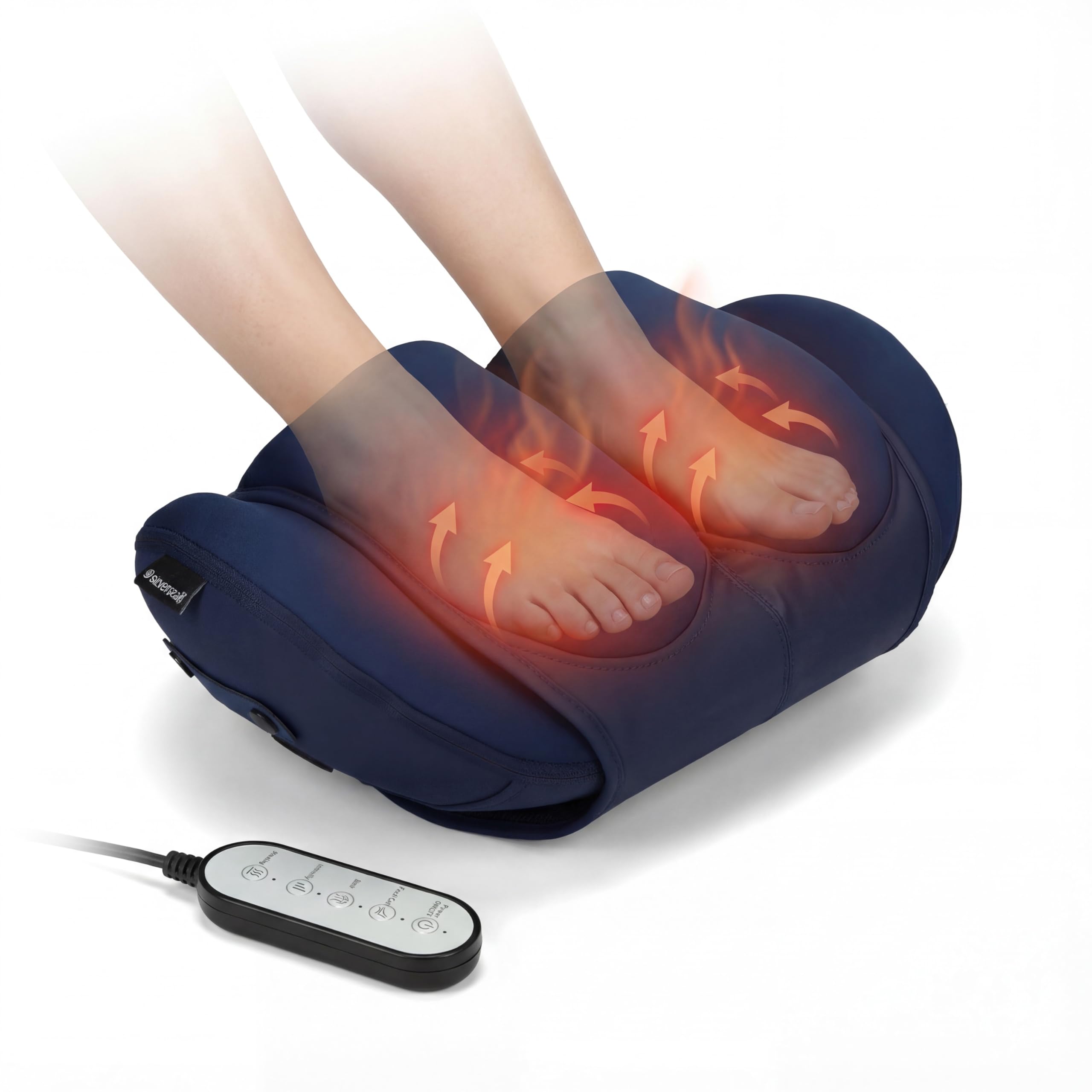 Silvergear Urządzenie do masażu z funkcją ogrzewania | elektryczne urządzenie do masażu stóp z kompresją powietrza | 3 w 1 Shiatsu poduszka do masażu pleców, stóp i łydek | 3 poziomy intensywności |