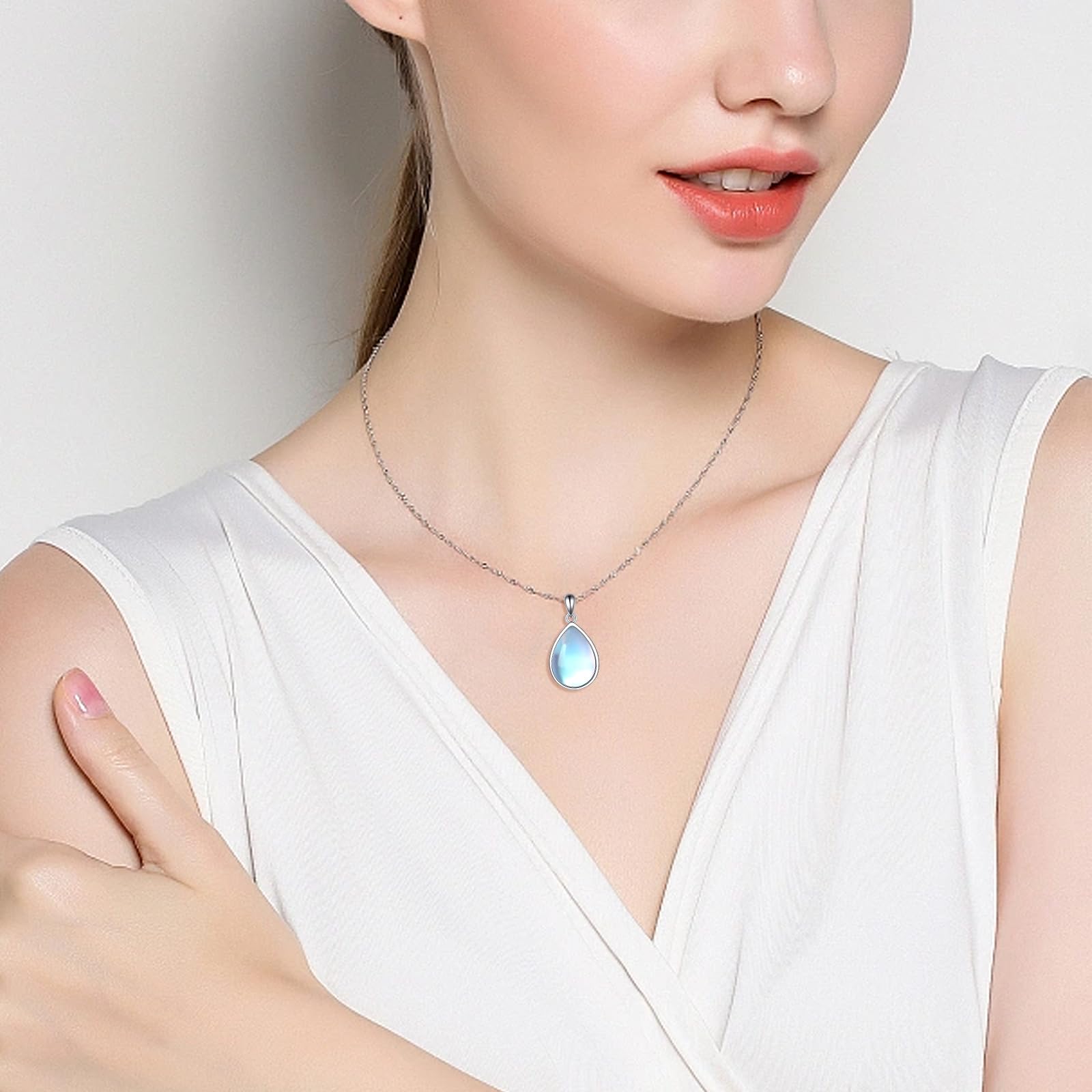 POPLYKE Larimar/Mondstein/Labradorit/Opal/Onyx/Lapis Lazuli/Türkis/Malachit Halskette für Frauen Sterling Silber Teardrop Schmuck Natürliche Anhänger Geschenke