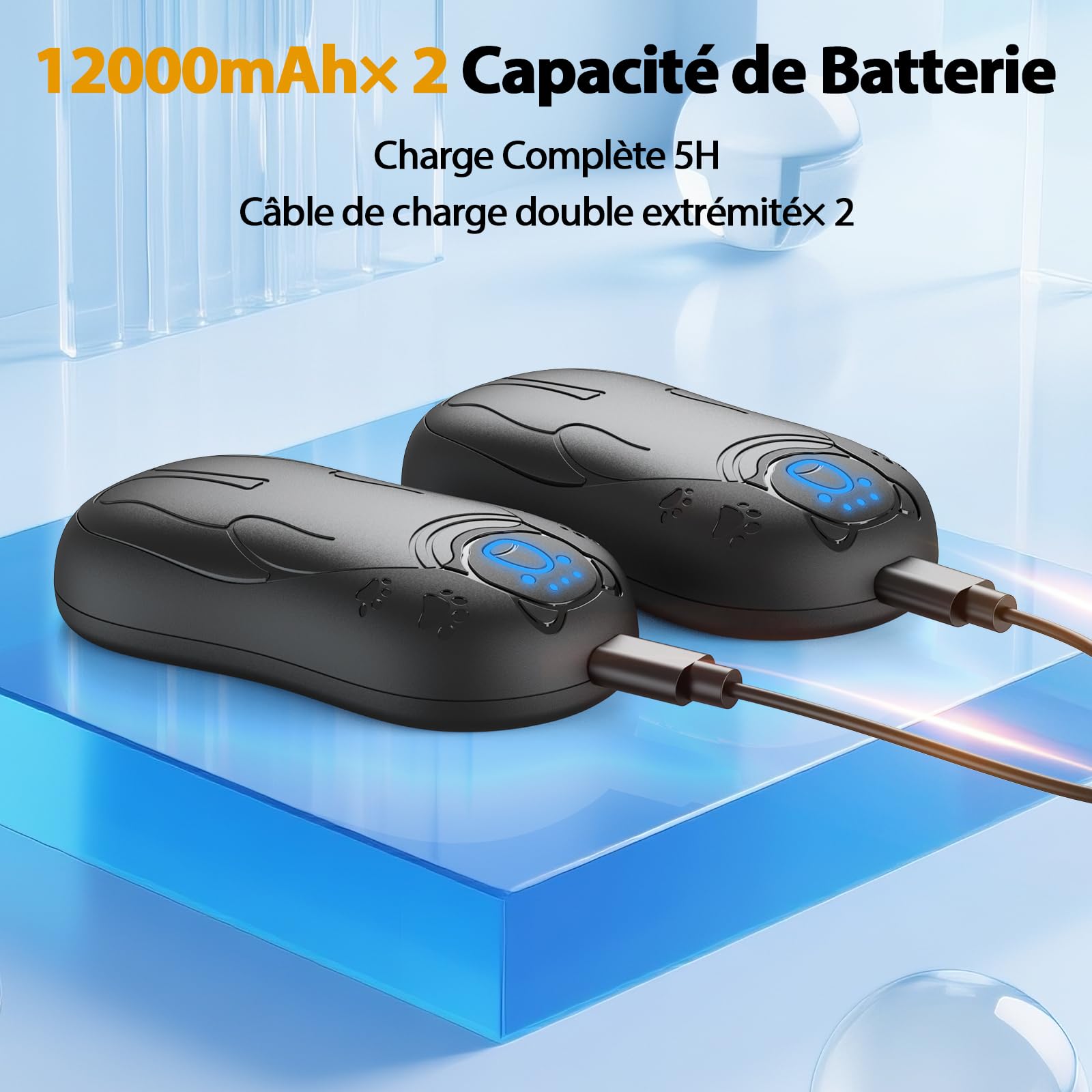 Chauffe Main Electrique 4PCS, Chaufferette Main Reutilisable, 3 Niveaux de Chauffe, 12000mAh Rechargeable par USB, Cadeaux Hiver Unisexes, pour Camping et Sports en Extérieur (Noir)