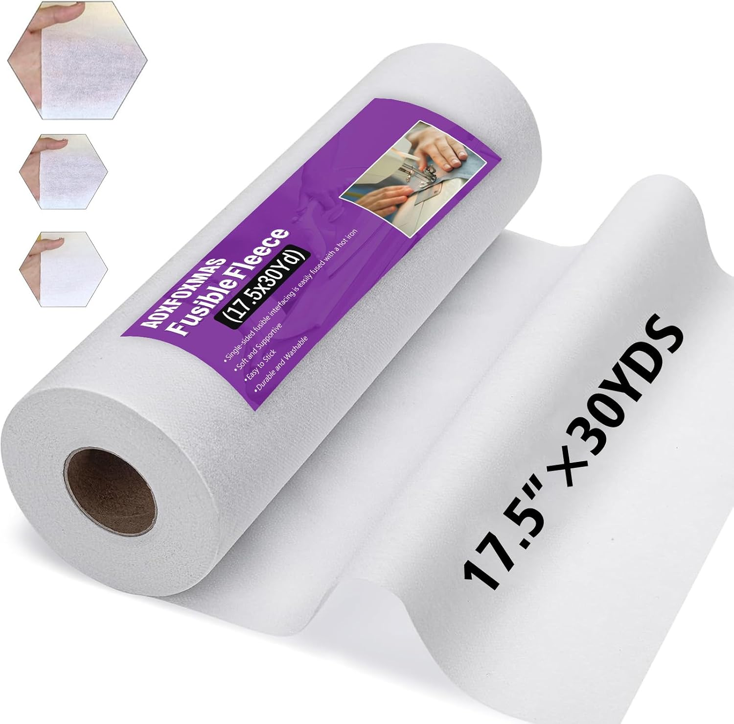 AOXFOXMAS White Light Weight Iron-On Non-Woven Fusible Interfacing 17.5" x 30yd, Single-Sided Polyester Sewing Interfacing for DIY Crafts, Quilting, Shirts, Collars, Cuffs and Dresses (Light Weight)