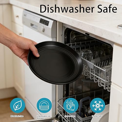 Miniatura 8 de Supernal Juego de vajilla de paja de trigo negro de 32 piezas con 25 servilletas de lino, platos y cuencos para 8, juegos de vajilla de plástico