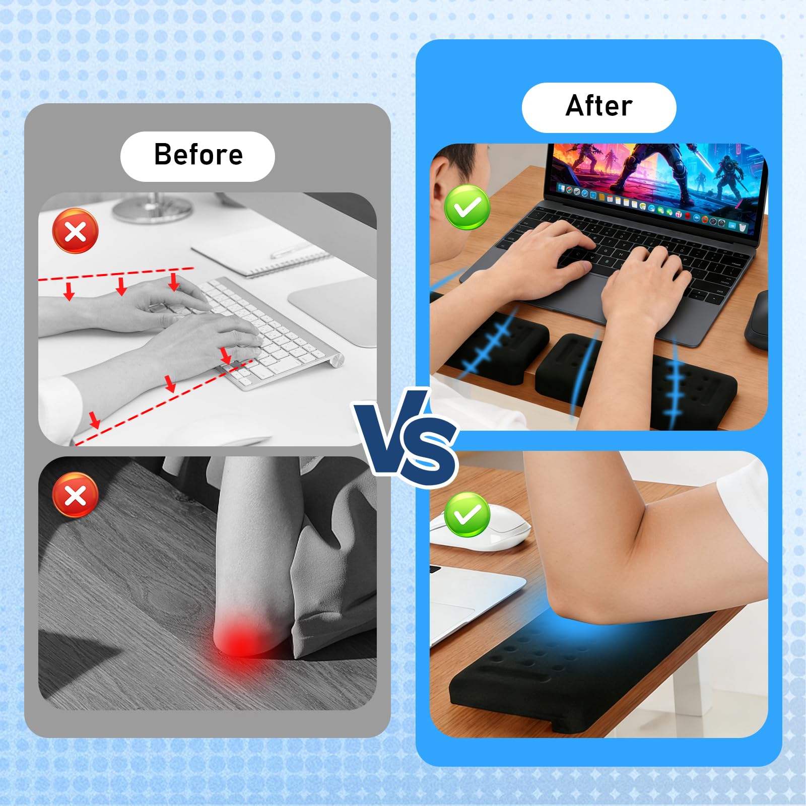 2 Pezzi Poggiapolsi Tastiera a Forma di L, Antiscivolo Appoggiapolsi Ergonomico Poggia Gomito da Scrivania, Poggiapolsi per Tastiera Memory Foam, Wrist Rest Pad per Ufficio e Lavoro