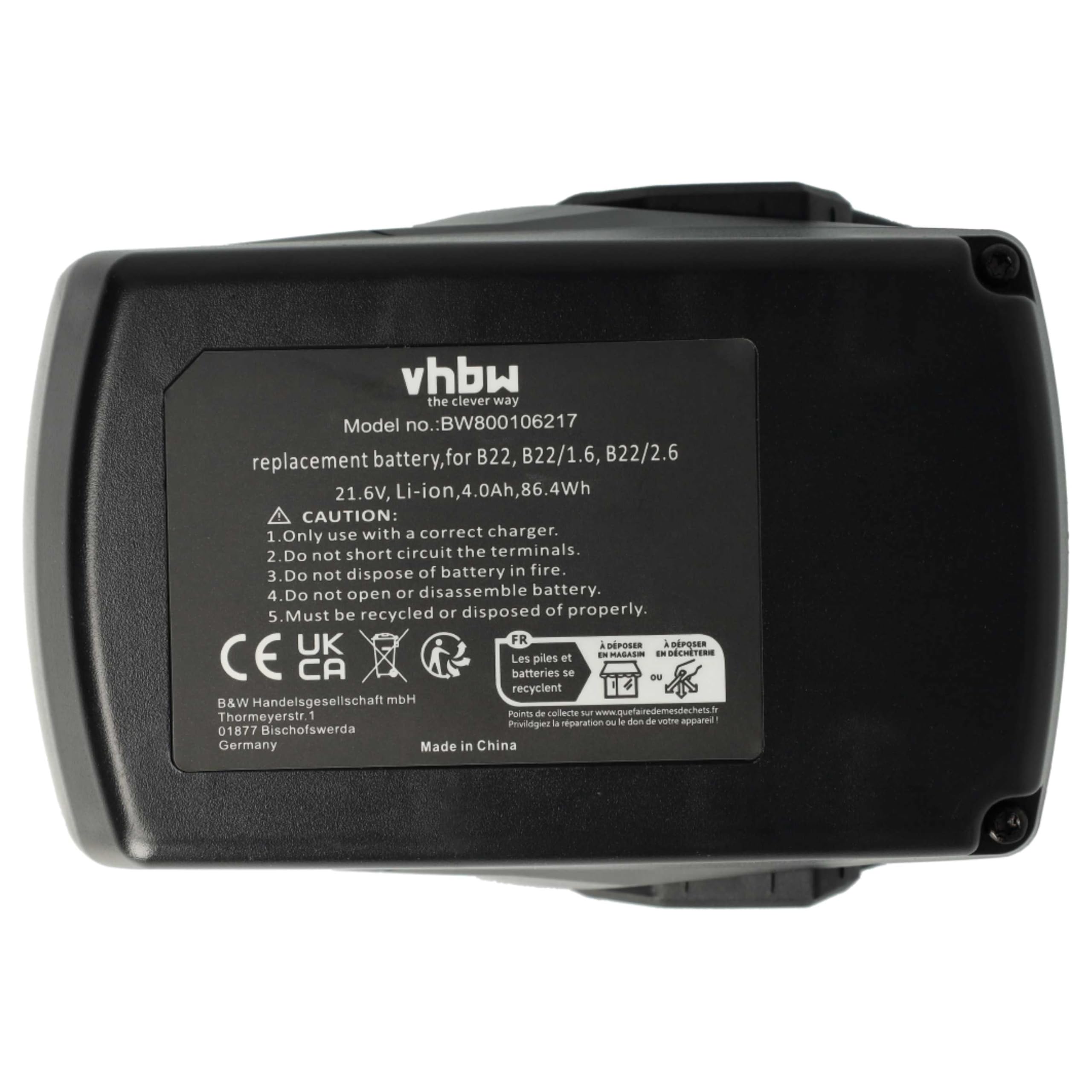 vhbw 3X batería reemplaza Hilti B22/2.6, B22/3.3, B22/5.2, B22/8.0 para Herramienta (4000 mAh, Li-Ion, 21,6 V) | B22/3.3, B22/5.2, B22/8.0 para herramientas (4000 mAh, ion de litio, 21,6 V)