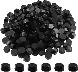 Hordion 300Pcs Wax Seal Beads, Black Octagon Sealing Wax with 4 Candles and 2 Melting Spoons for Wax Seal Stamp Wedding Invitations Envelopes Gift Wrap