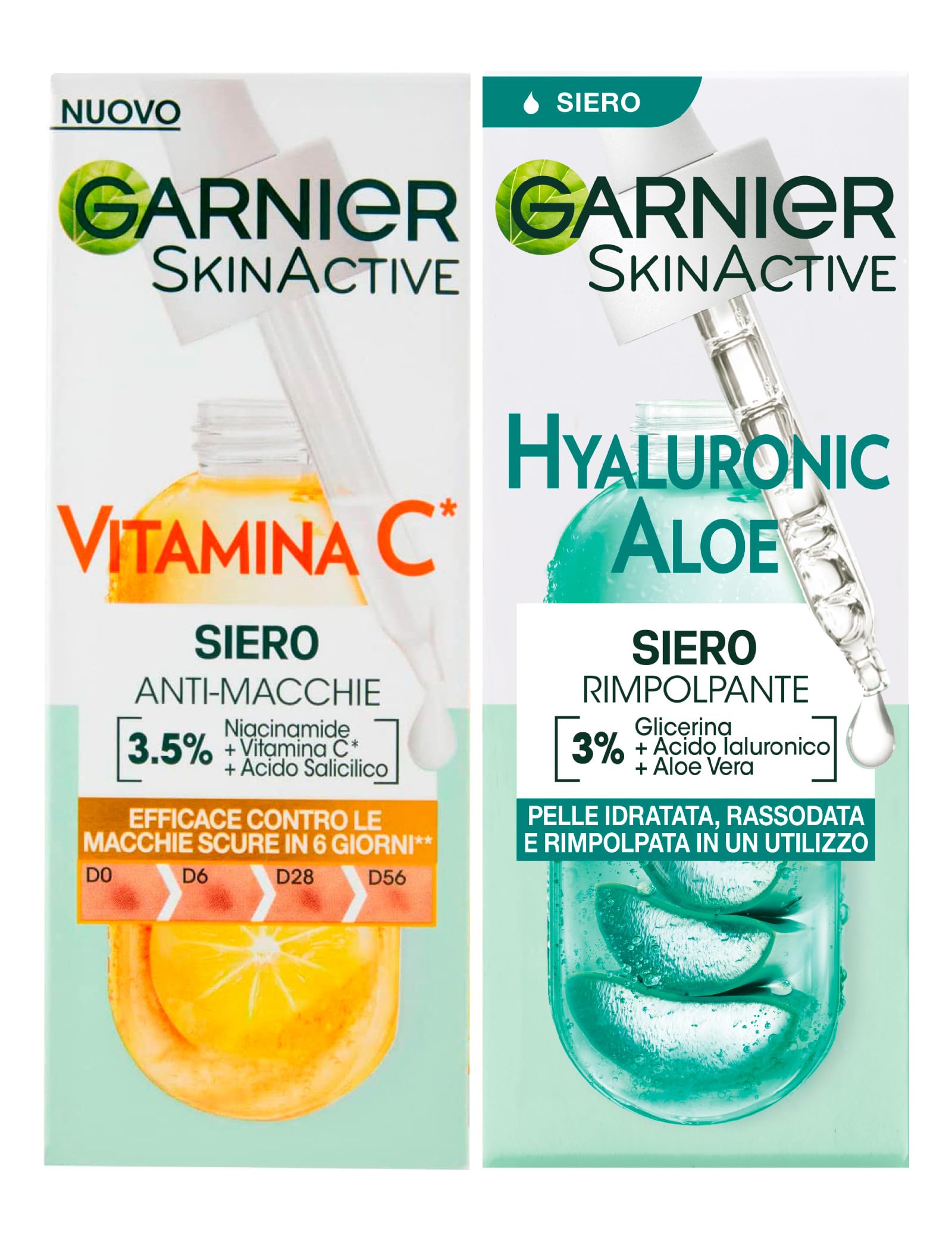 Garnier Anti-Blemish Face Serum Vitamin C+ with Niacinamide Salicylic Acid and Melasyl 30ml + Hyaluronic Aloe Plumping Face Serum with Glycerin Hyaluronic Acid and Moisturizing Aloe Vera 30ml