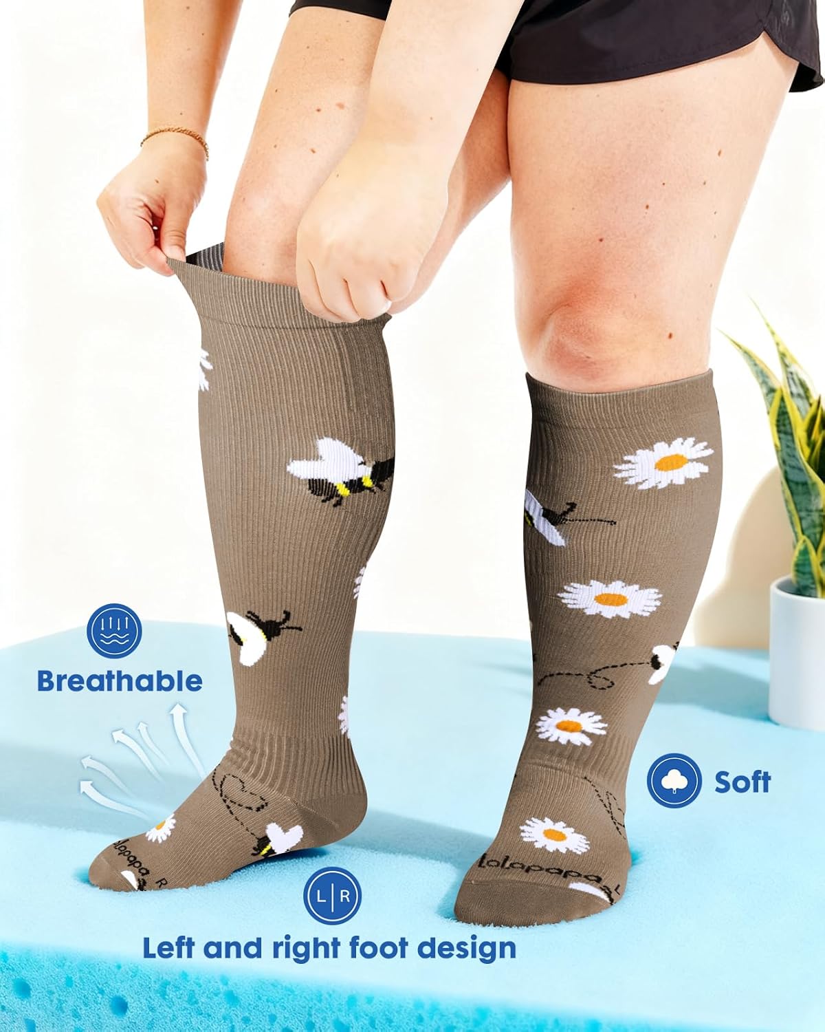 Wide Calf Compression Socks for Women - 3-Pair Plus Size 20-30mmHg Ankle Support Easy on off Socks for Travel Nurse - Image 4