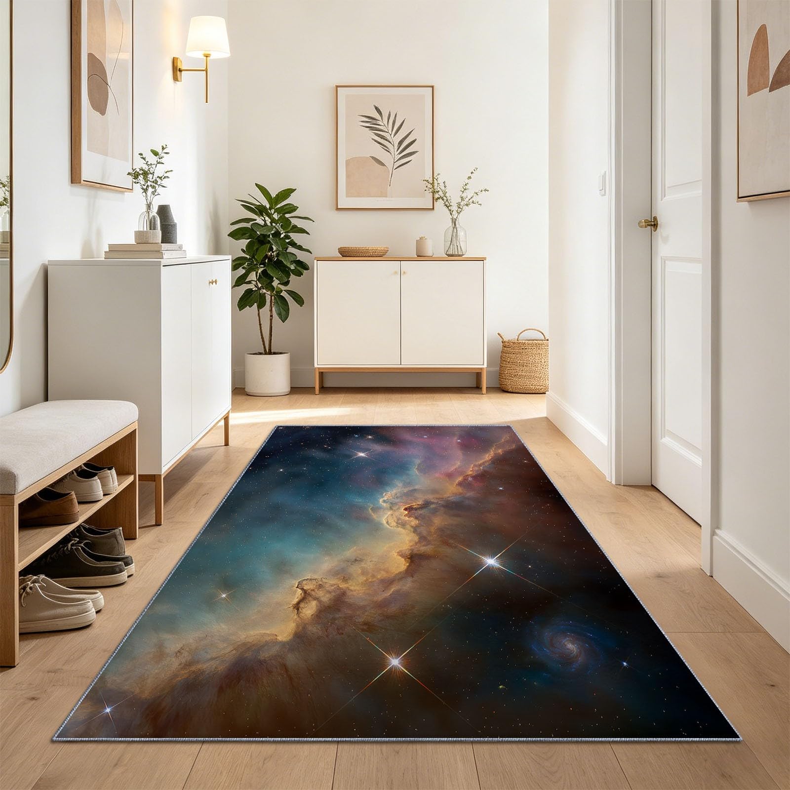 Tapis de couloir antidérapant 80x200 cm au motif espace bleu foncé pour entrée
