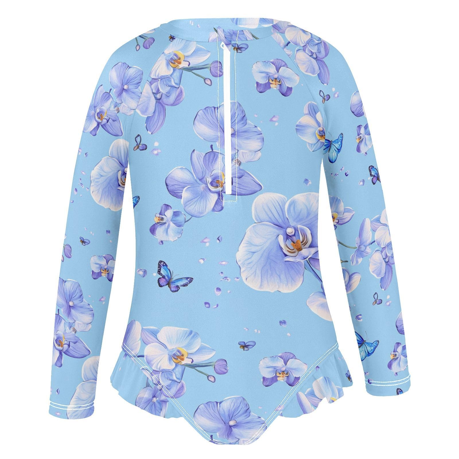 KLL Beauty Orchid Blue 1 Piecing Girls Swimsuit Long Sleeve Girls Swimsuits Rashguard Toddler Bathing Suit 4T