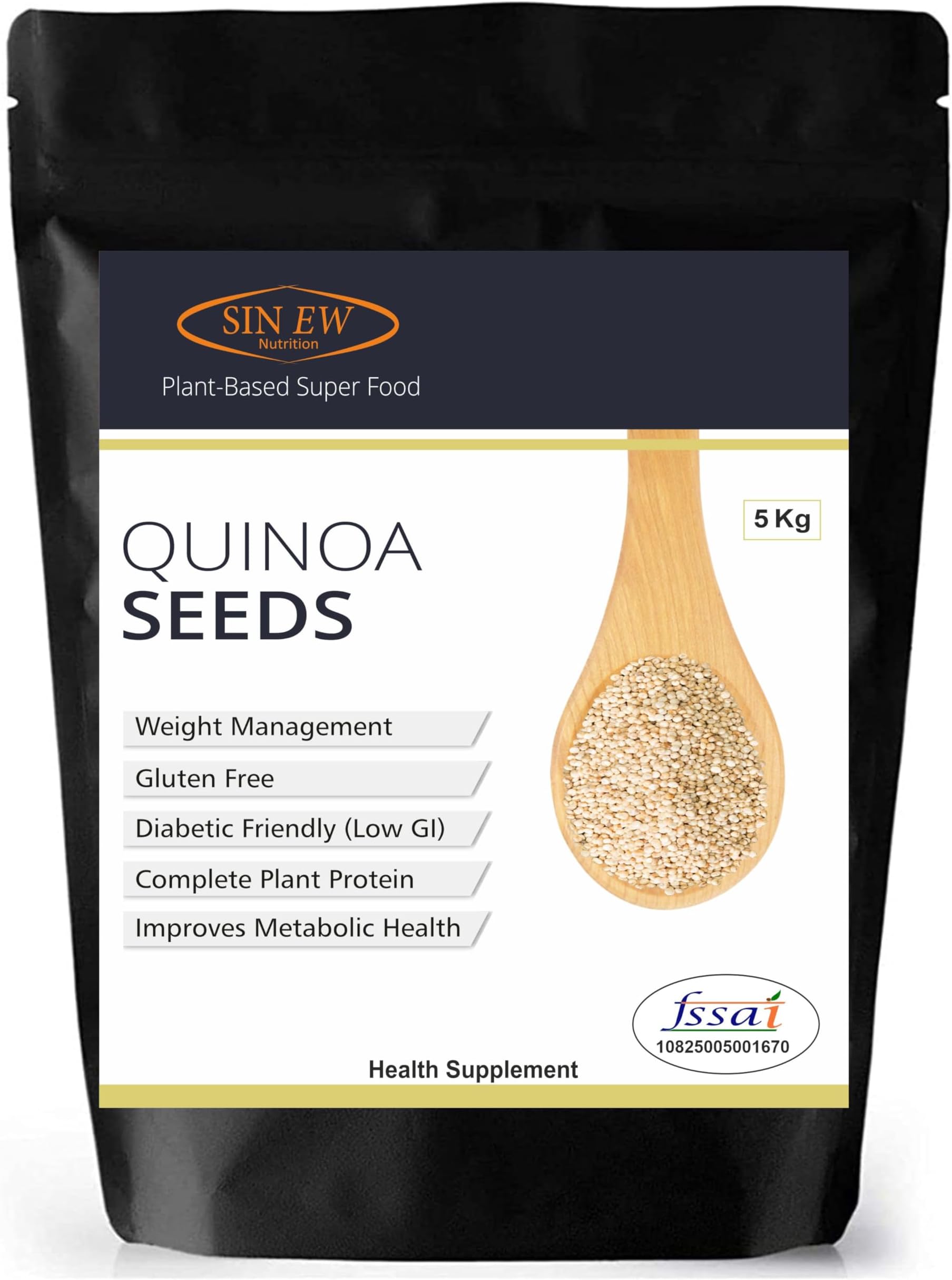 Sinew Nutrition White Quinoa Seeds 5kg Pouch, Gluten-Free High Protein Superfood, Rich in Fibre and Iron, Vegan Grain Alternative, Premium Quality Quinoa for Salads, Bowls, Meals and Healthy Cooking
