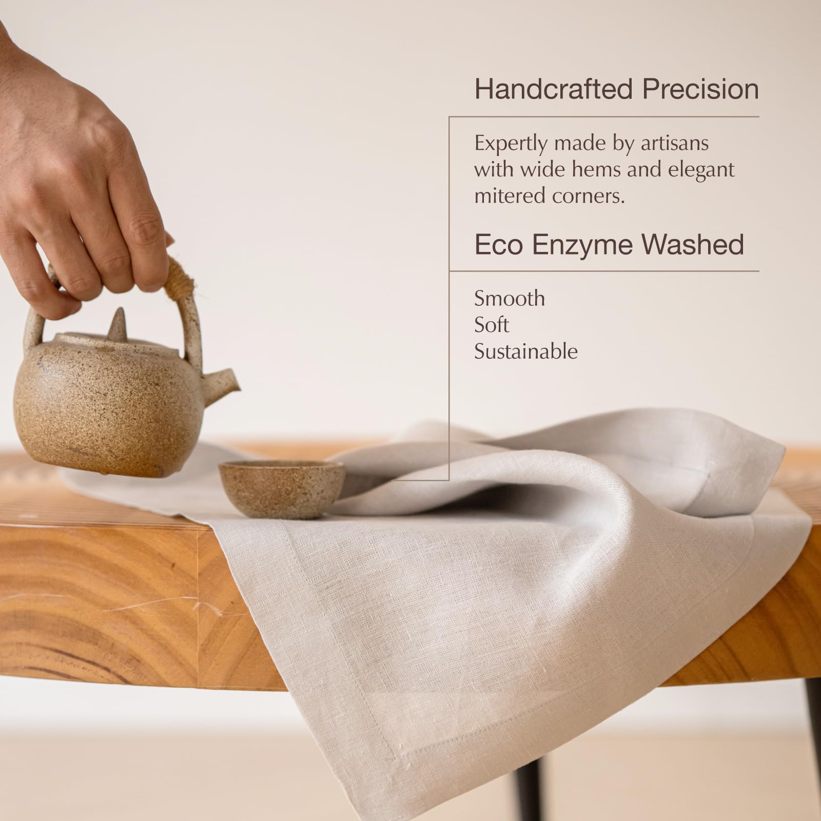 KNOKNO Home Pure - Servilletas de cena de cáñamo (45,7 x 45,7 cm, hechas a mano con esquinas ingletadas, tela natural, lavable y duradera, juego de 4 unidades), color gris plateado