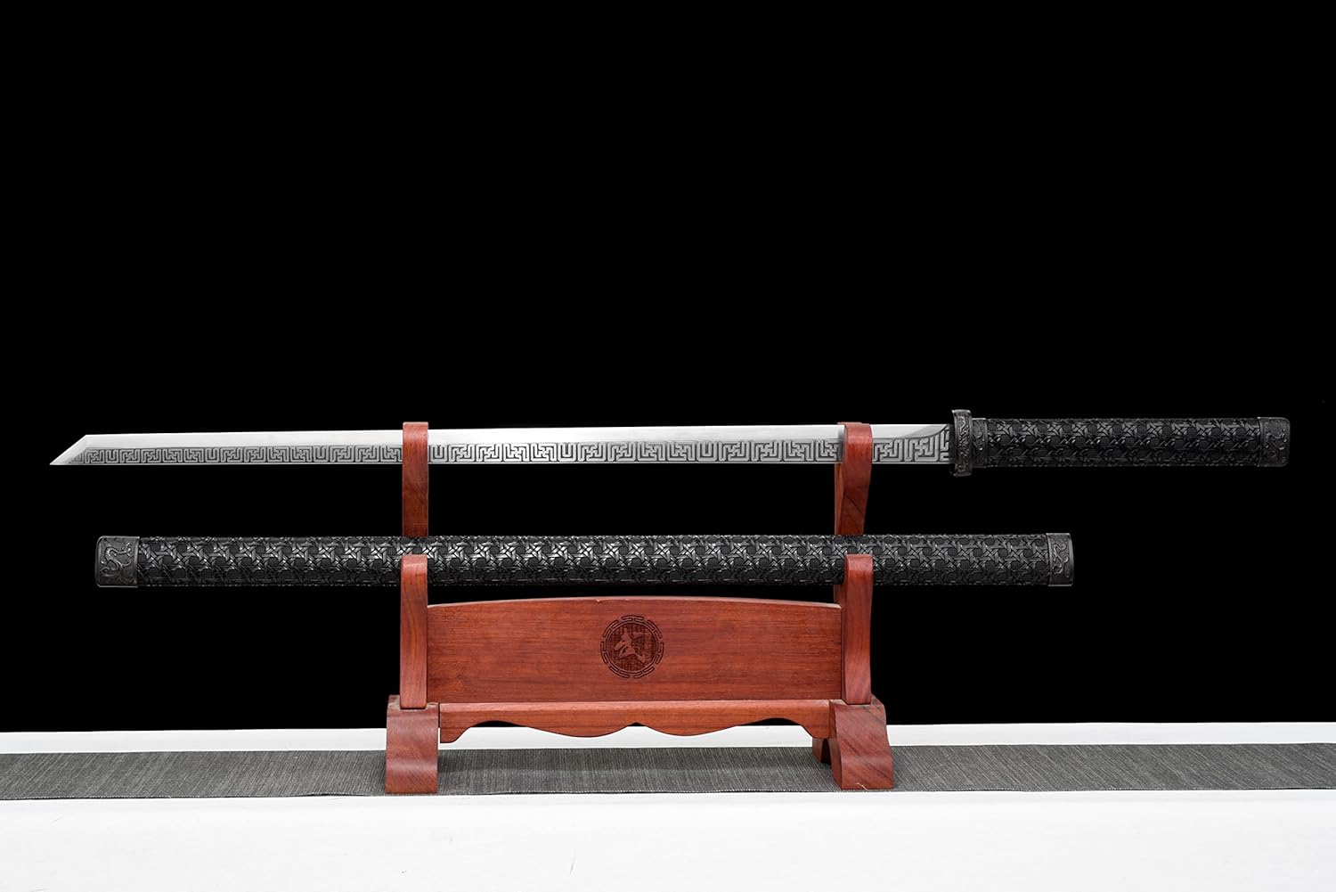 Cool Black Japanese Sword Carbon Steel Engraved Pattern Chinese Tang Dao