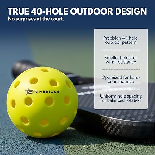 Miniatura 6 de EPAMERICAN Pelotas de pickleball para exteriores aprobadas por USAPA - Pelotas de pepinillo para jugar al aire libre Sin puntos muertos, rebote