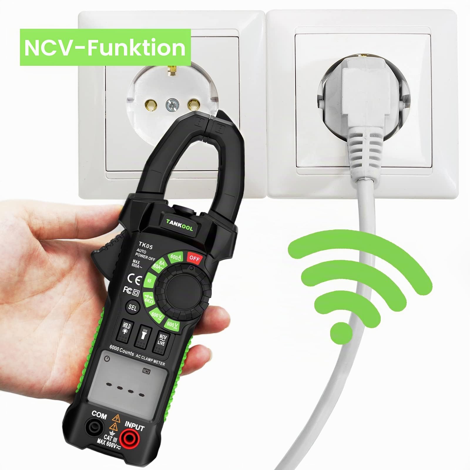 Strommessgeräte,Digitale Intelligente Stromzange AC,6000 Zähler TRMS, mit NCV Erkennung, Widerstands-, Kapazitäts-, Dioden-,Misst AC/DC Spannung, Widerstand