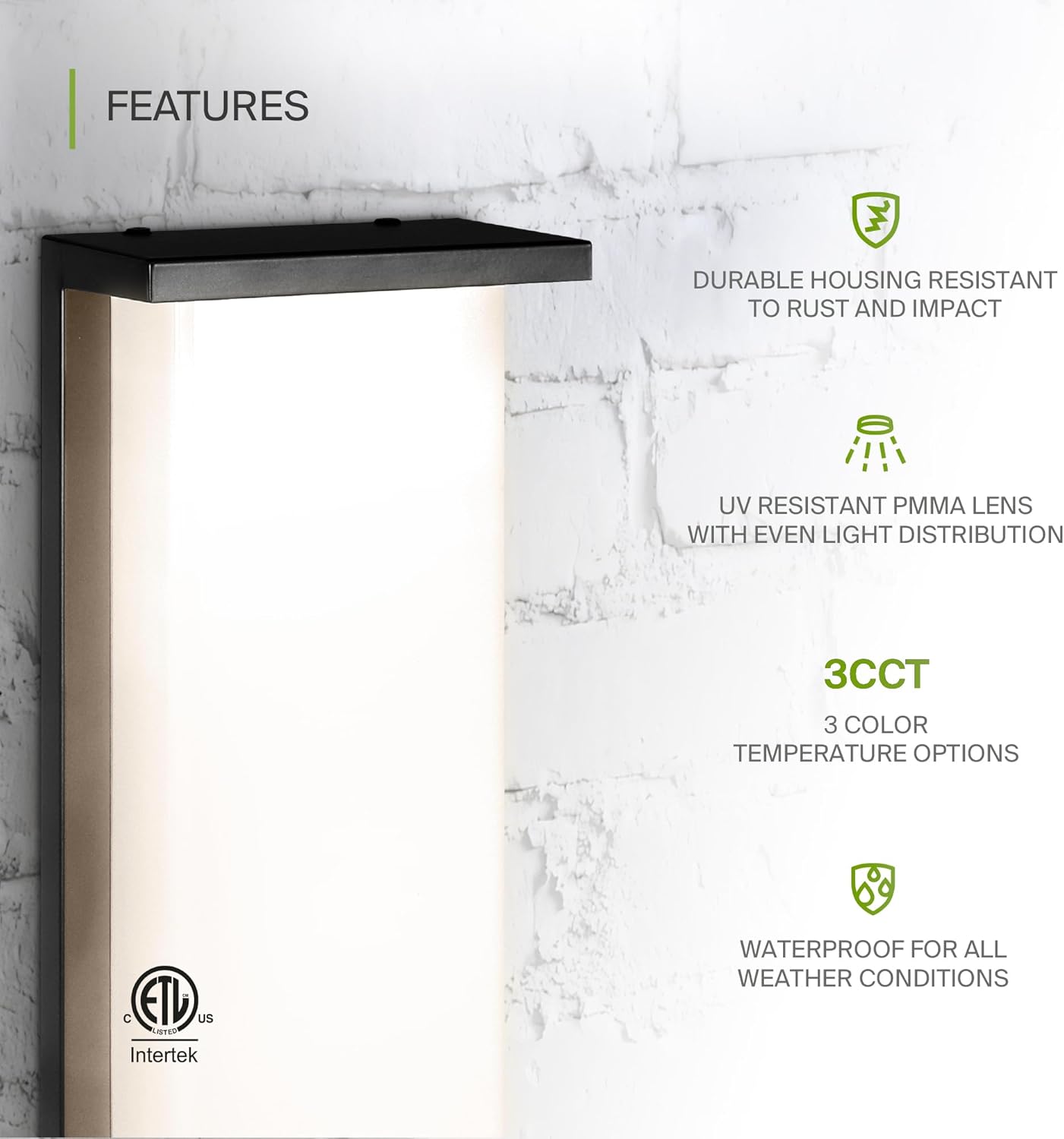 ASD LED 24" Outdoor Wall Light, Front Door House Sconce | 3CCT, Dimmable, Waterproof, ETL Listed | 30W 2600LM 3000-5000K 100-277V | Exterior Patio Lighting Fixture, Porch Lamp | Black
