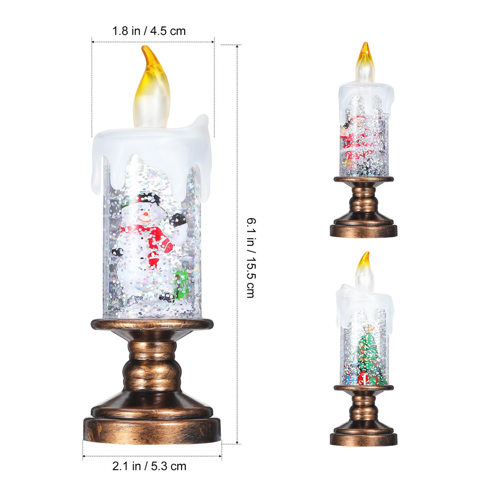 iplusmile 3 Pezzi Globi di Neve Natalizi con Candele da Finestra Fiamma LED Realistica Candele Scintillanti per Decorazioni Natalizie Centrotavola