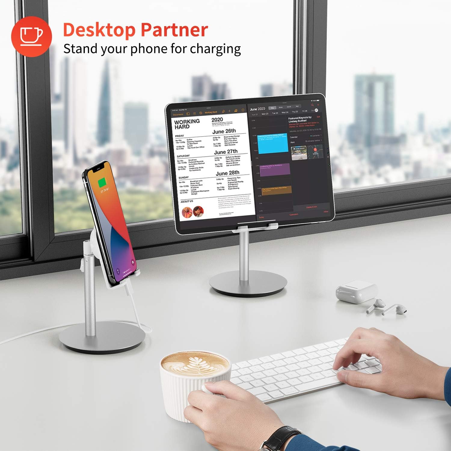 Best Deal Product Cell Phone Stand, Tablet Holder, SAIJI Height Adjustable Aluminum Mount Dock, Compatible with iPhone Samsung Cell Phone, Tablet, iPad, Nintendo Switch, Kindle, Up to 10 Inch Screen (Sliver) …