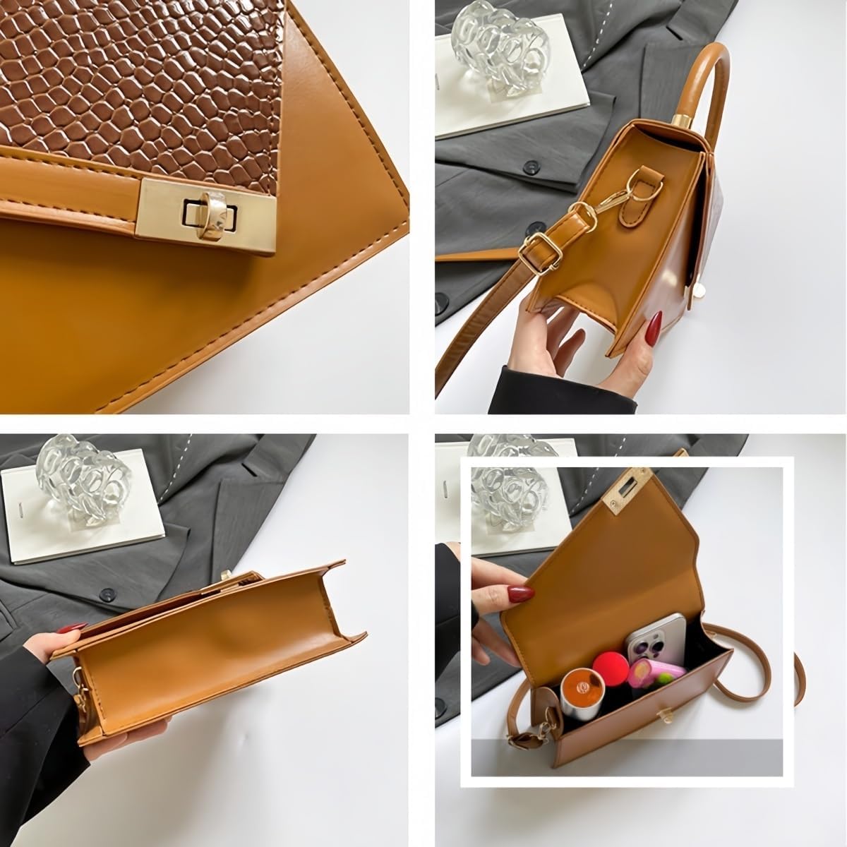 Women Small Crossbody Bags Shoulder Bag Classic Satchel, Women's Flap Shoulder Bag, Leather Satchel Bags for Women - Image 5