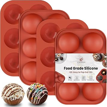 JOERSH 4 Pcs Hot Chocolate Bomb Molds, 6-Cavity Medium Semi Sphere Silicone Mold, Half Sphere Round Molds for Baking Cake, Candy, Jelly, Dome Mousse, Cocoa Bomb