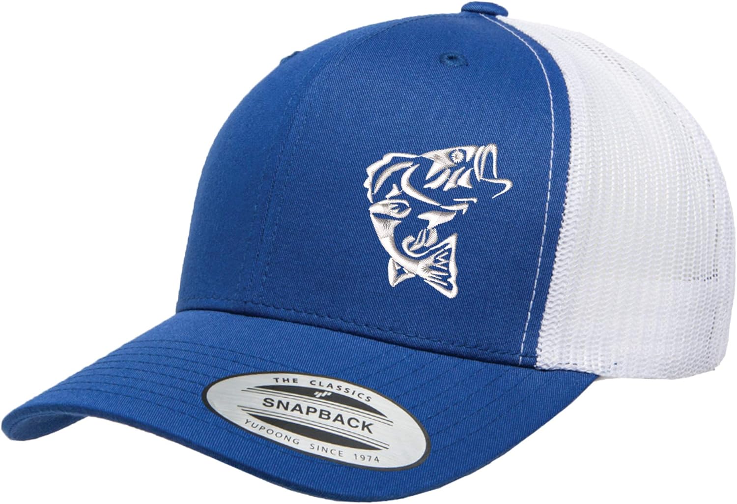 Jumping Bass Trucker Hat – Embroidered Fishing Snapback Cap for Men & Women, Breathable Mesh Outdoor Hat