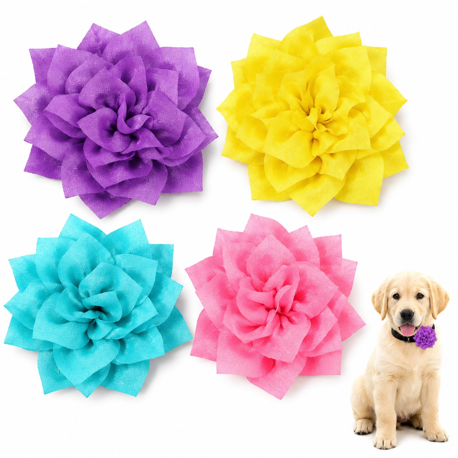 LKTFATD FdcLixuvol 4 Pack Clip On Dog Collar Flowers, Removable Floral Pet Collar Charms for Dogs & Cats, Pet Grooming Accessories