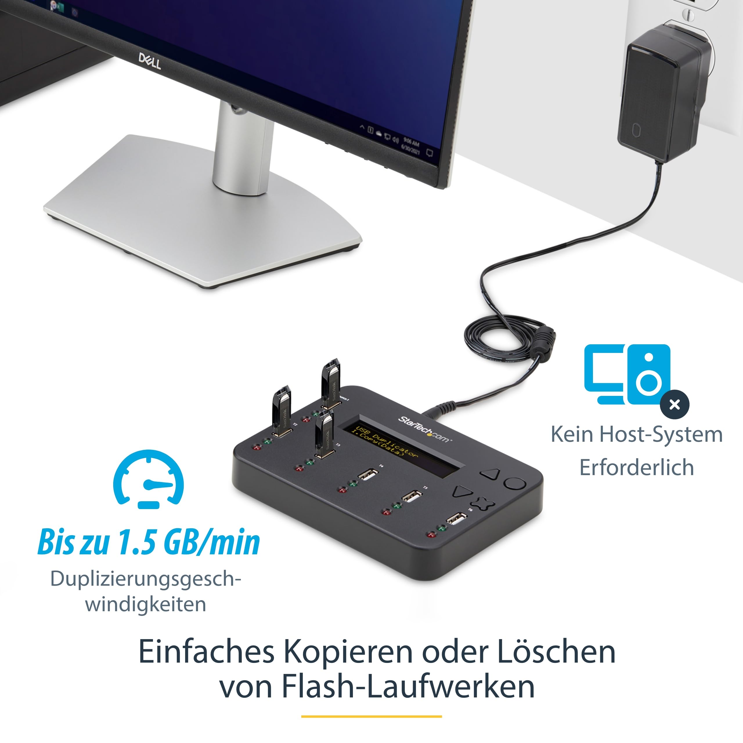 StarTech USBDUP15 Standalone USB Flash Drive Duplicator und Eraser (USB 2.0) | 3-Schritt-Löschung, Standalone ohne PC, Systemkopieren