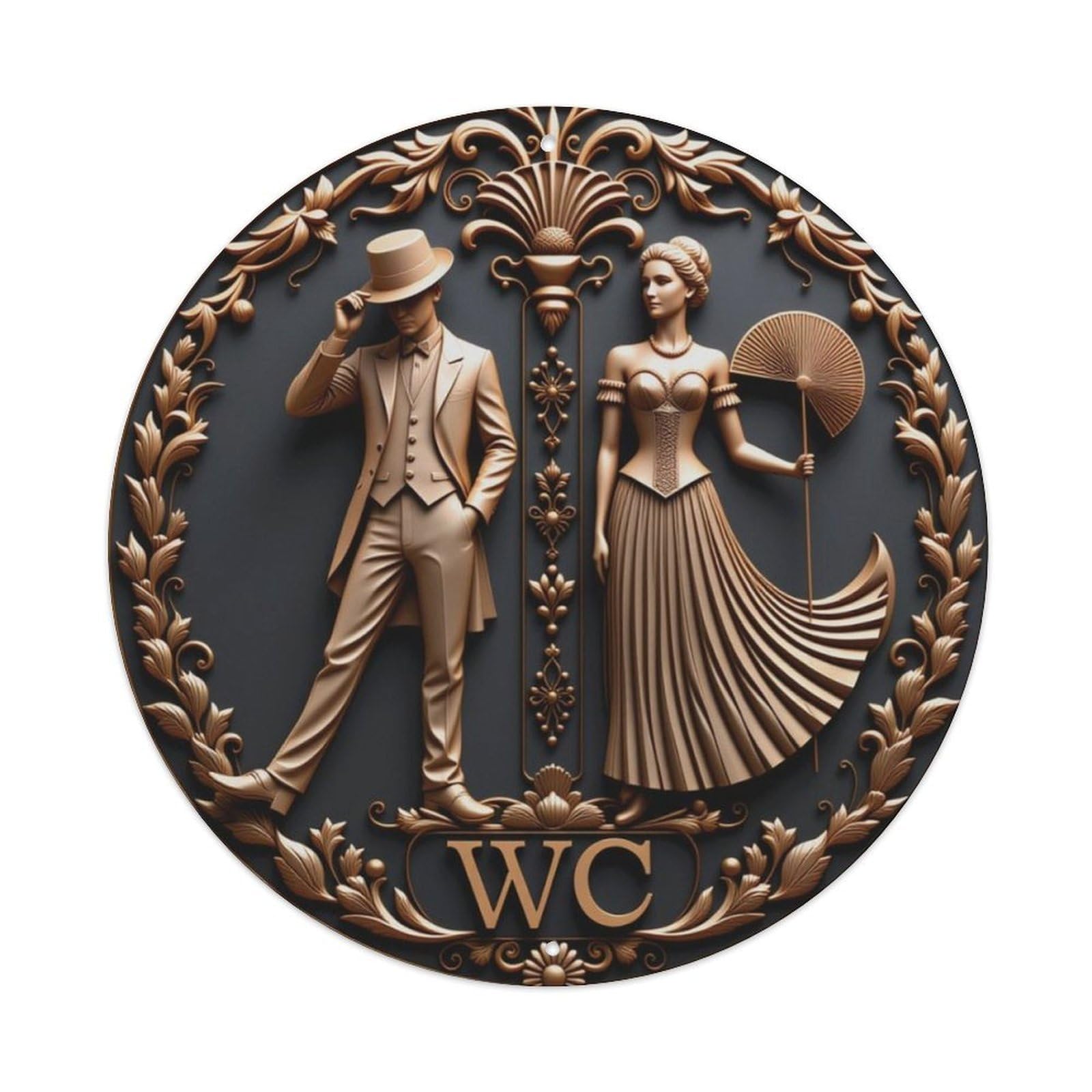 Victorian Man Woman WC Restroom Round Decor Sign Vintage Aluminium Metal Sign, Retro Wall Decor for Home, Bar, Garage & Farmhouse 20x20cm